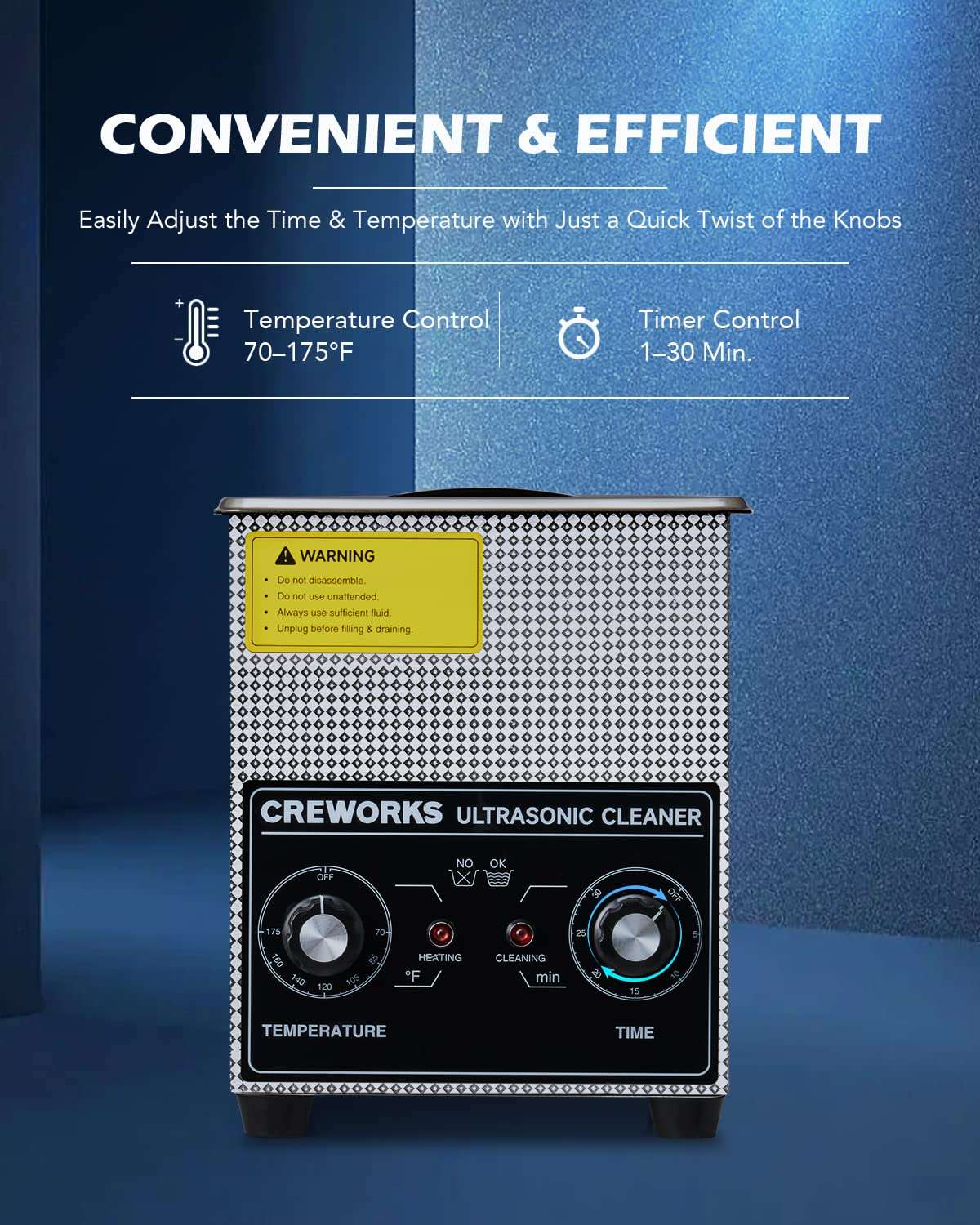 CREWORKS 2L Ultrasonic Cleaner with Heater & Timer, 60W 304 Stainless Steel Sonic Cleaner, 0.5 gal Compact Ultrasonic Parts Cleaner, Professional Lab Ultrasonic Cleaner for Jewelry Watch Coin Glasses 6