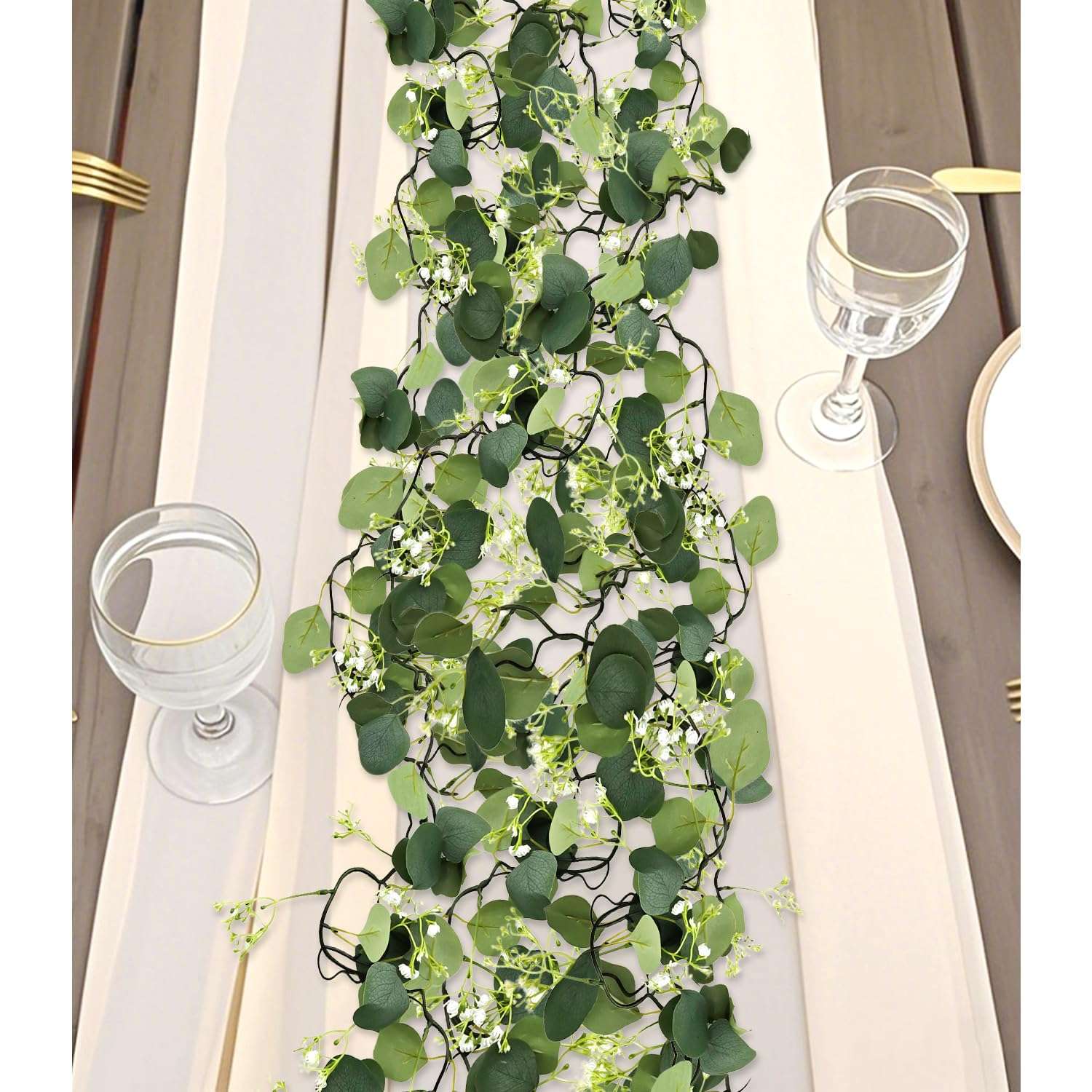 BLOSY 2 Pack Fake Vines with Eucalyptus Leaf & Flower, Artificial Ivy Garland for Room Decor, Green Flowers Hanging Plants Faux Greenery Leaves Bedroom Aesthetic for Home Garden Wall Wedding 2