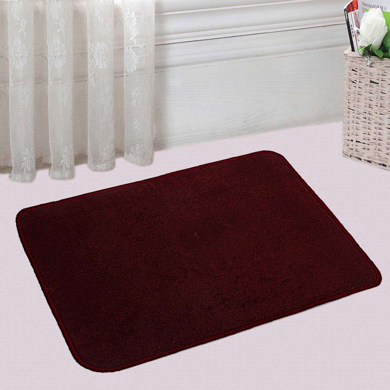 Kuber Industries Microfiber Anti Slip 2 Pieces Bath Mat 22"x14", Brown & Maroon-CTKTC28466 2