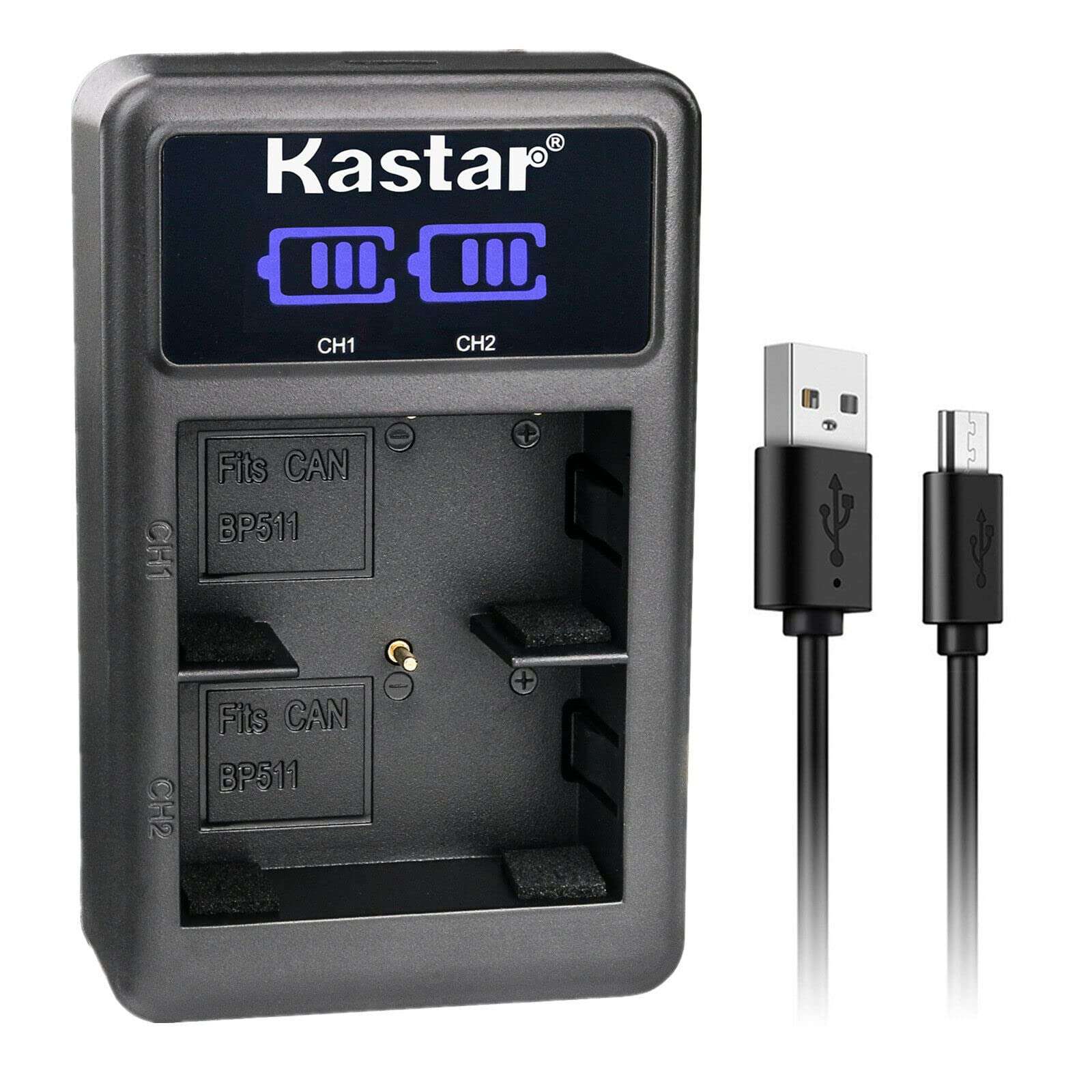 Kastar BP-511A LED2 USB Battery Charger Compatible with Canon EOS 300D, EOS D30, EOS D60, EOS Kiss, EOS Kiss Digital, DM-FV2 FV2, DM-FV10 FV10, DM-FV20 FV20, DM-FV30 FV30 Camera