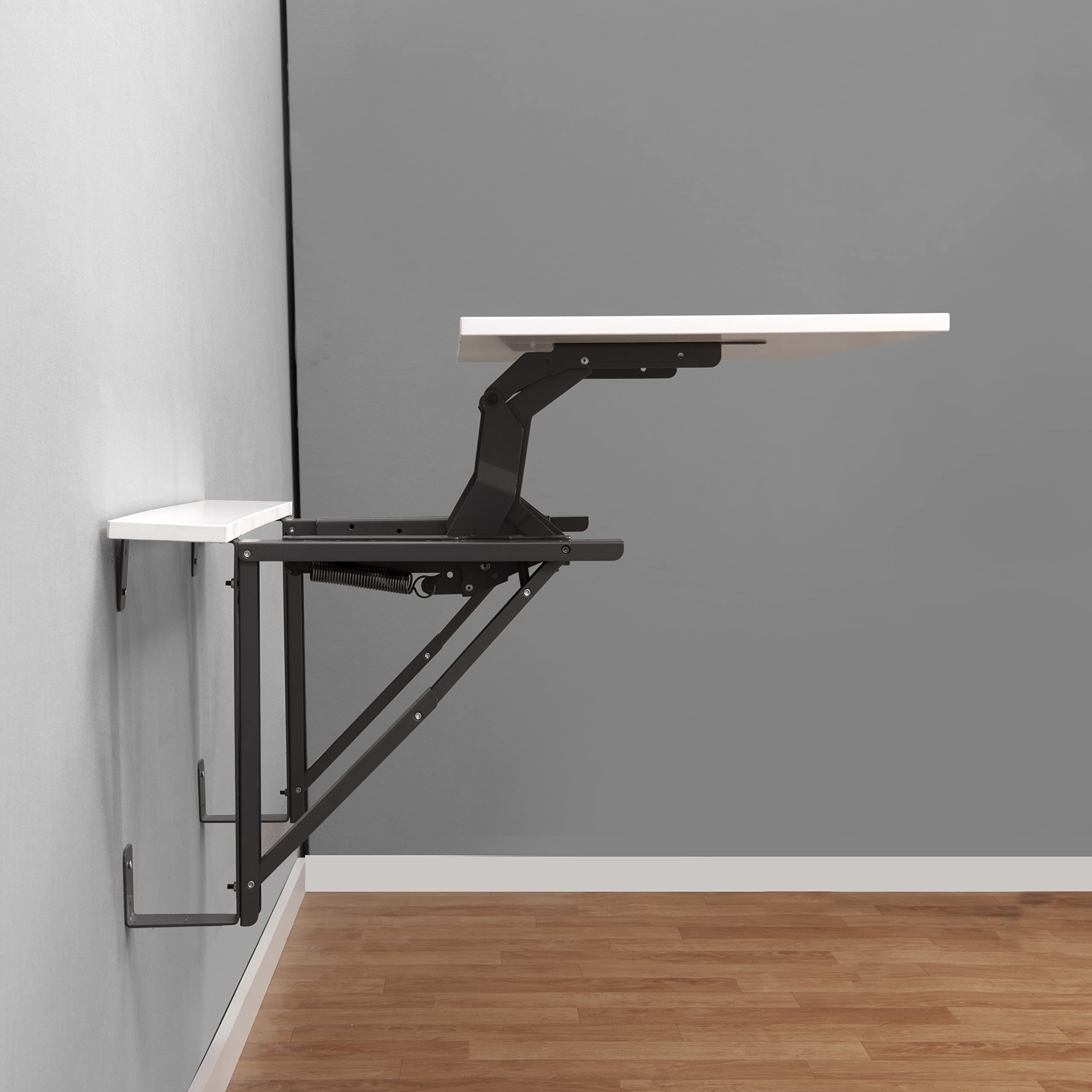 Invisible Bed Liftable and Foldable Wall Mounted Study Work Table for Sitting and Standing Working(Wool White, Engineered Wood) 6