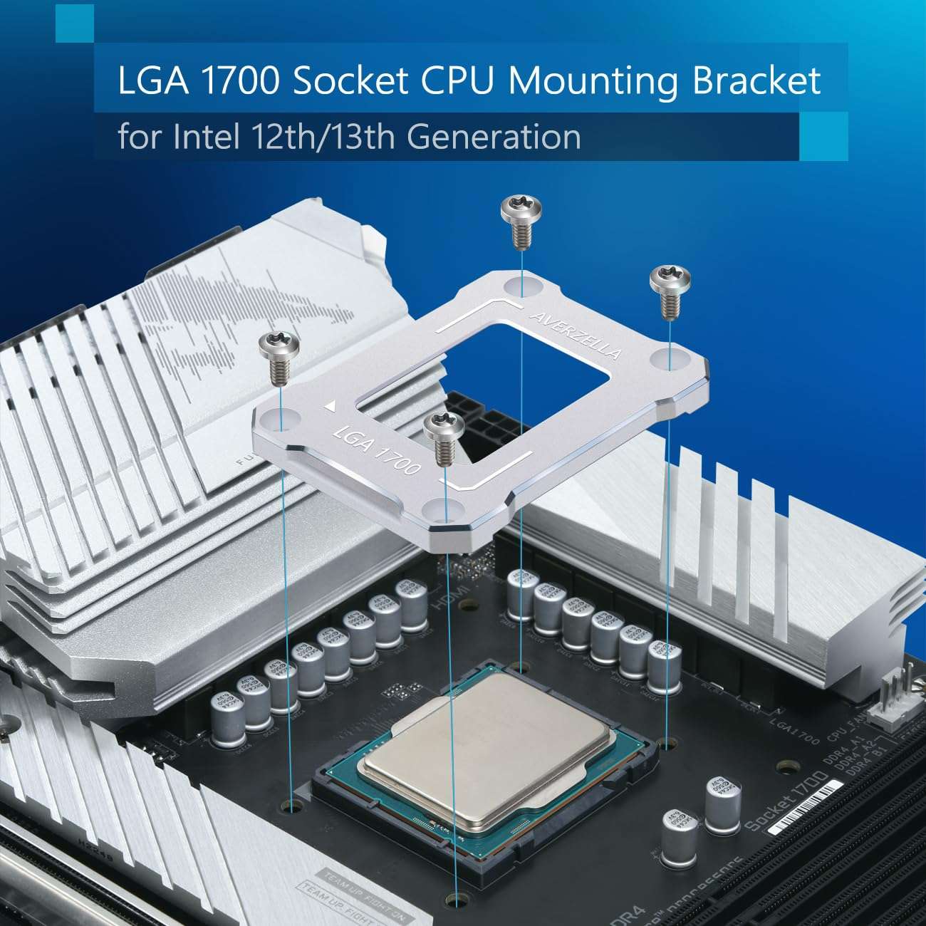 AVERZELLA Anti-Bending Contact Frame Retrofit Kit for Intel 12th/13th/14th Gen CPUs, CNC Aluminum CPU Buckle, Compatible with LGA 1700 Socket Motherboards (with 2g 5.15W/MK CPU Thermal) (Silvery) 3