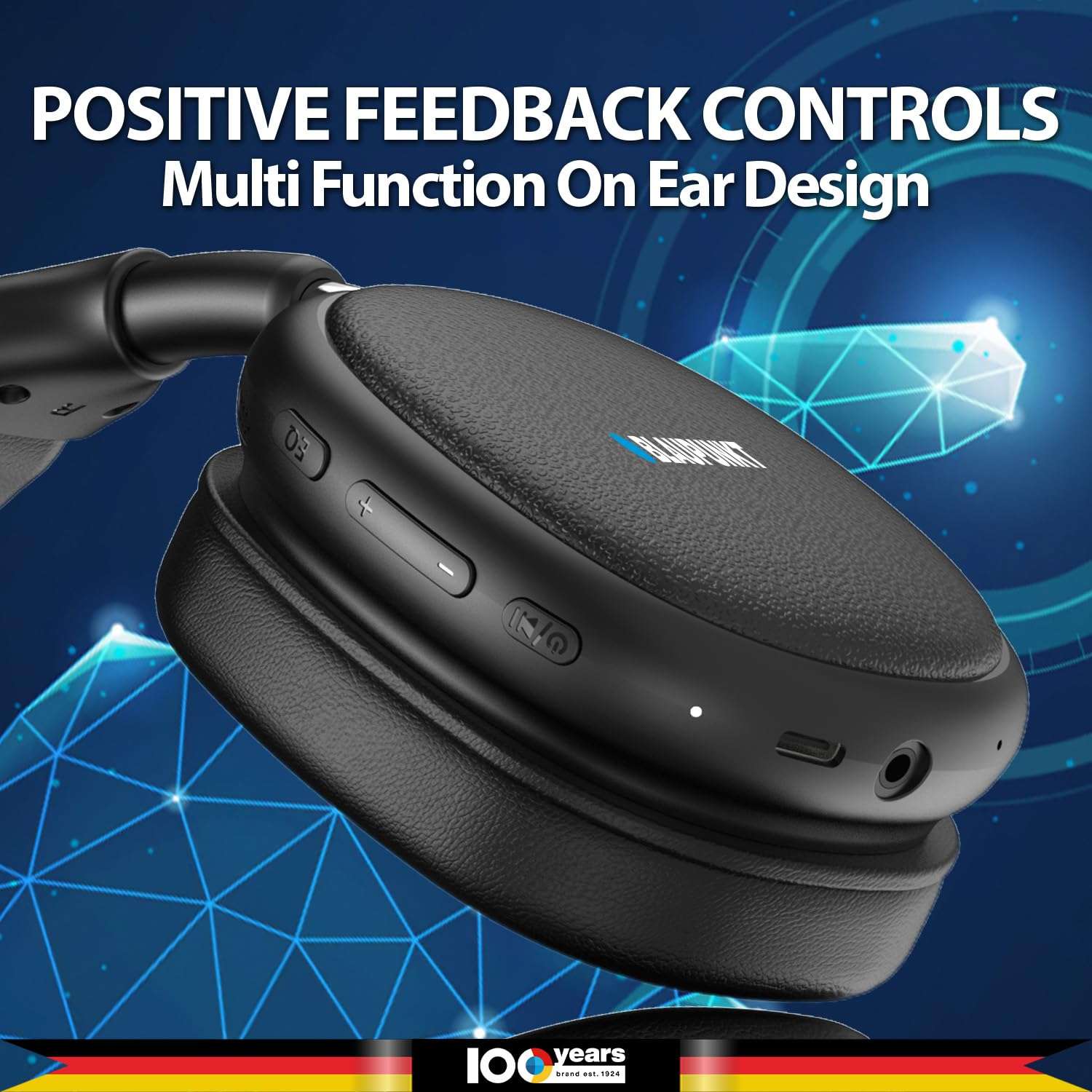 Blaupunkt BH31 AudioX Bluetooth Wireless Over Ear Headphones I 40MM Drivers I HD Sound I Soft PU Headband I Media & Volume Control with Built in Mic I TurboVolt Fast Charging I AUX Port (Black) 4