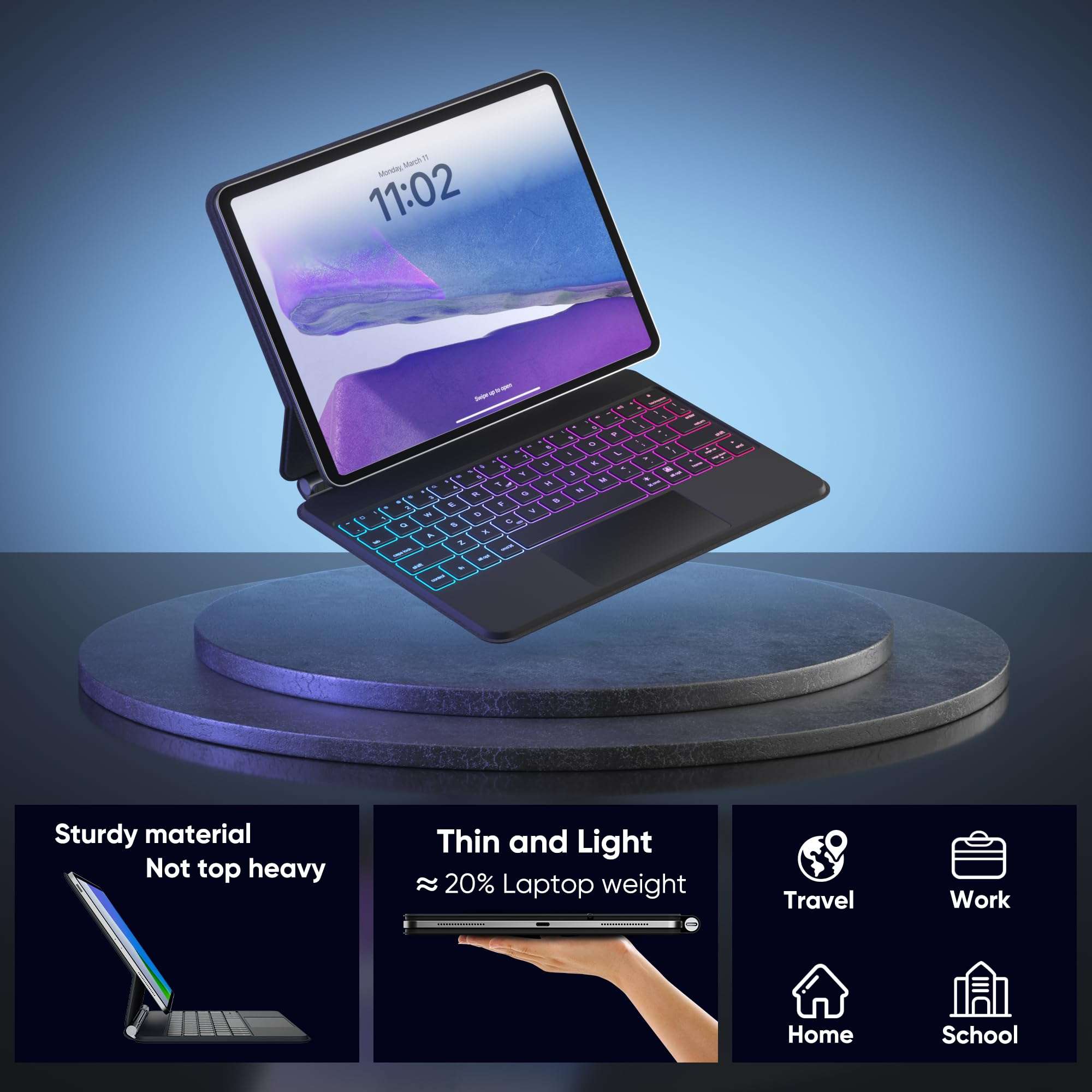 doqo iPad Pro 11 inch/iPad Air 4/5th gen case with Keyboard,Magic Keyboard case with trackpad for iPad Pro 11" 4th/3rd/2nd/1st Gen/iPad Air 4/5th Generation Floating Slim Wireless Backlit Black 5