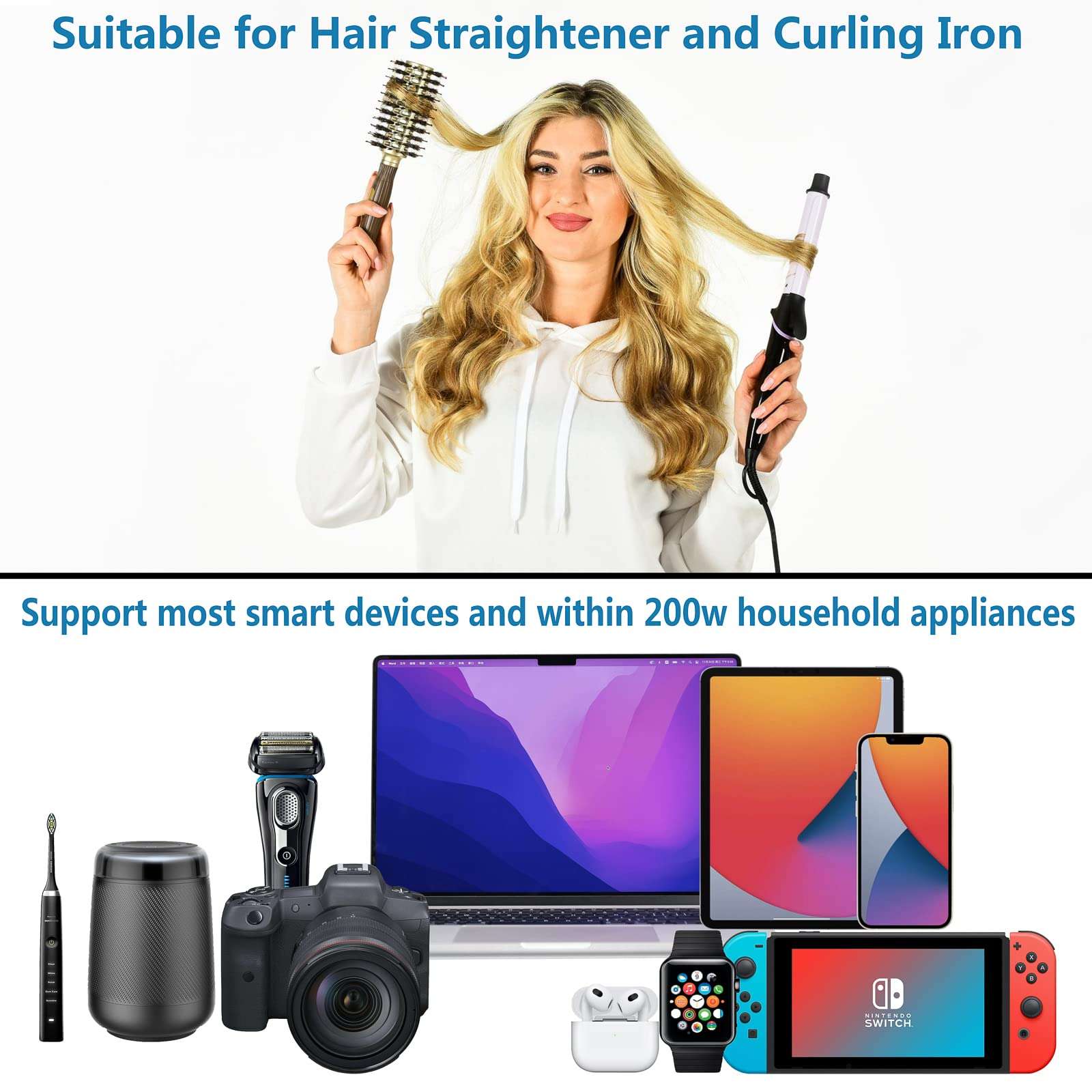 FOVAL Power Step Down 220V to 110V Travel Voltage Converter International Power Adapter for Hair Straightener/Curling Iron with 4-Port USB Charging US/UK/AU/IT/EU Universal Plug Adapter (Red) 5