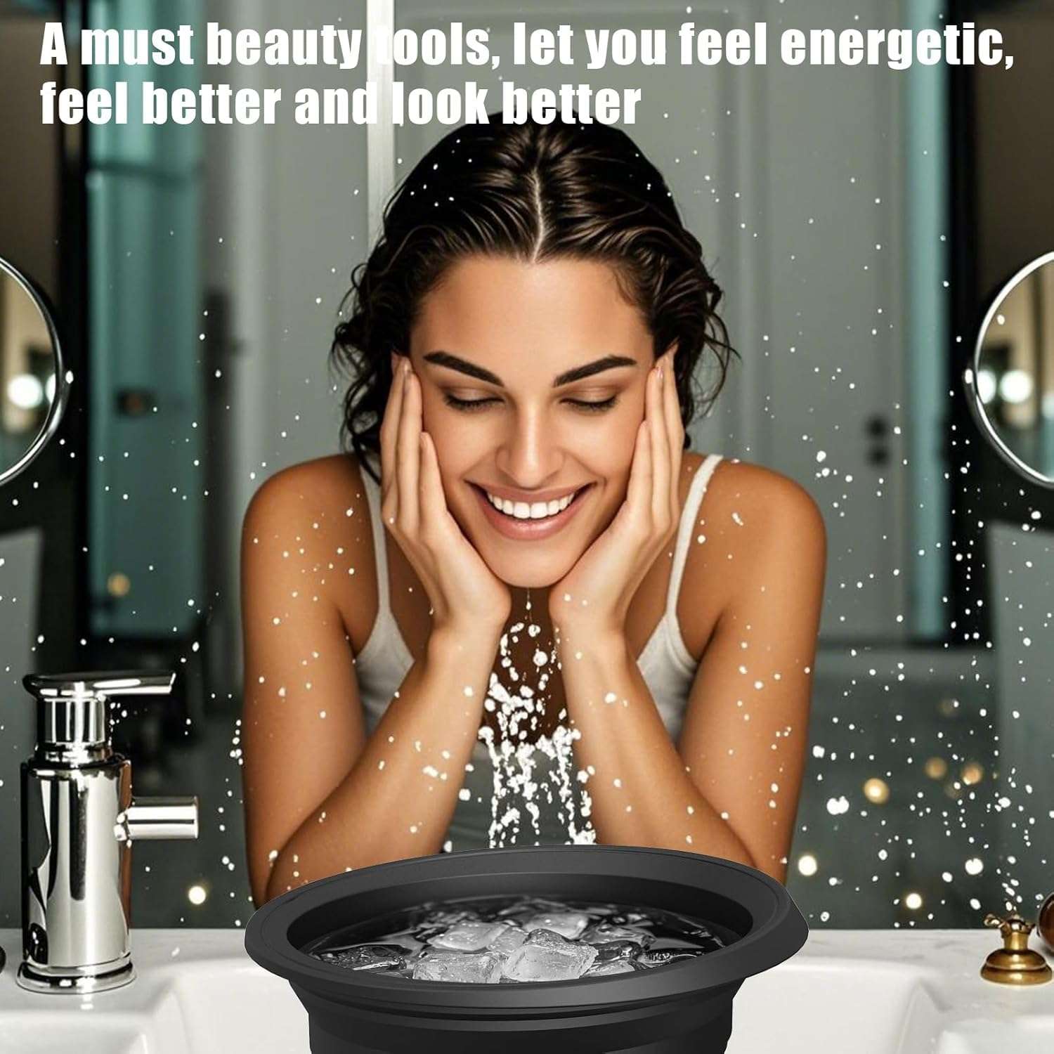 (1 pic Hook) with Silicone Face Bowl for Ice with Built-in Icetray, Collapsible Face Tub for Ice Bath, Facial Ice Plunge Bowl, Ice Water Facials at Home 5