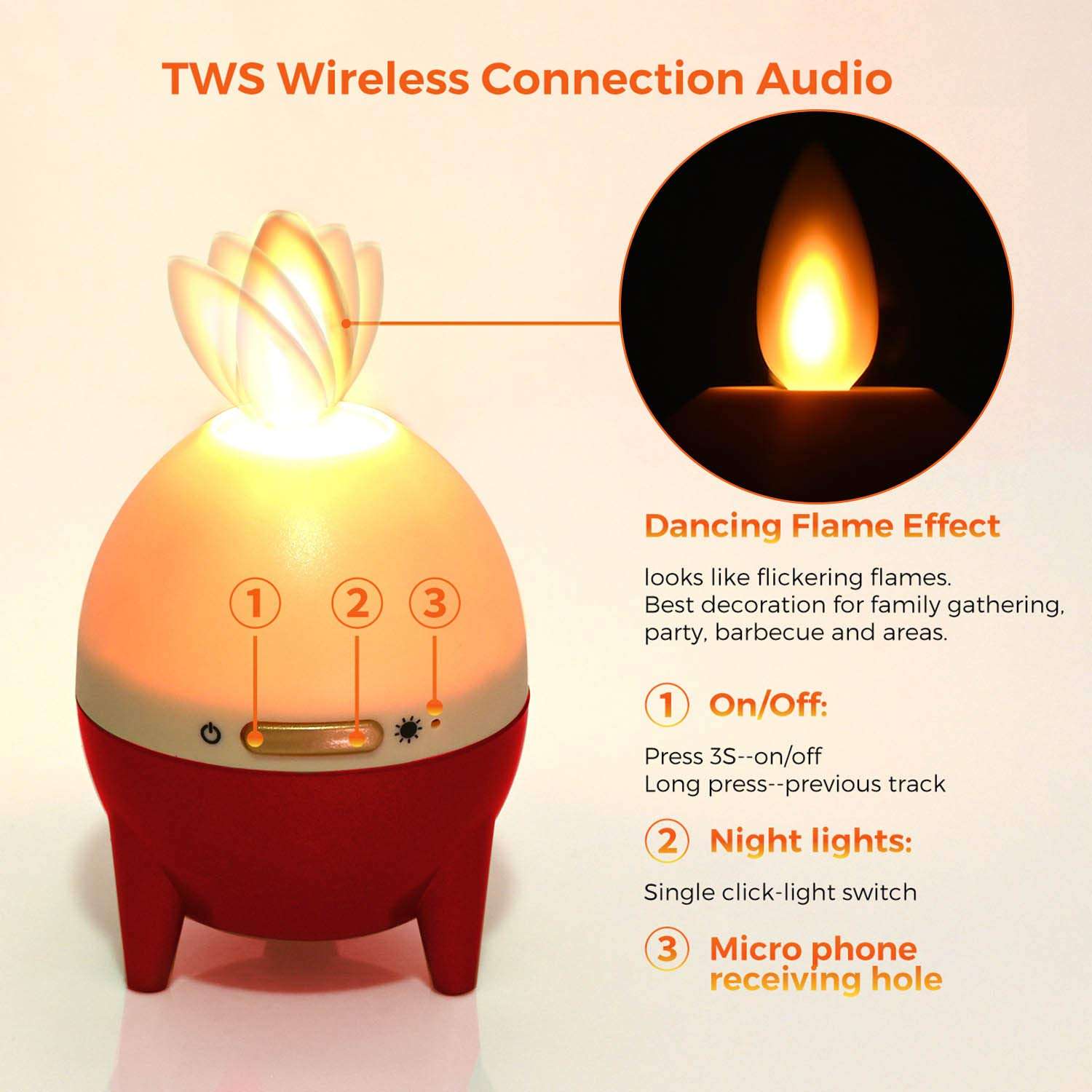 uuffoo LED Candle Light Speaker, Portable Mini Bluetooth 5.0 Flame Effect Speaker with Romantic Candle Night Light, TWS Stereo Support (2 Pack) 2