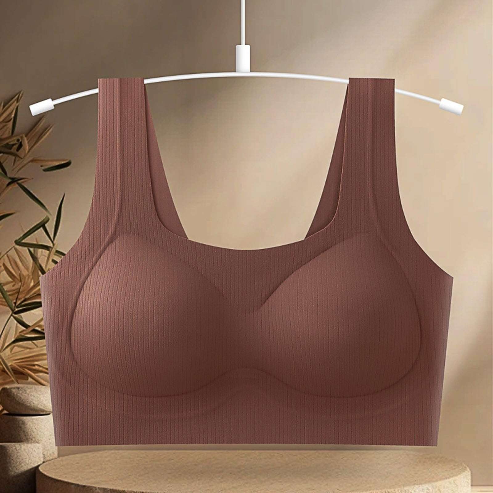 Women's Thin Seamless Vest Soft Support Large Chest Small Half Fixed Cup Breathable Bra Sports Bra Support (XL) Wine 3