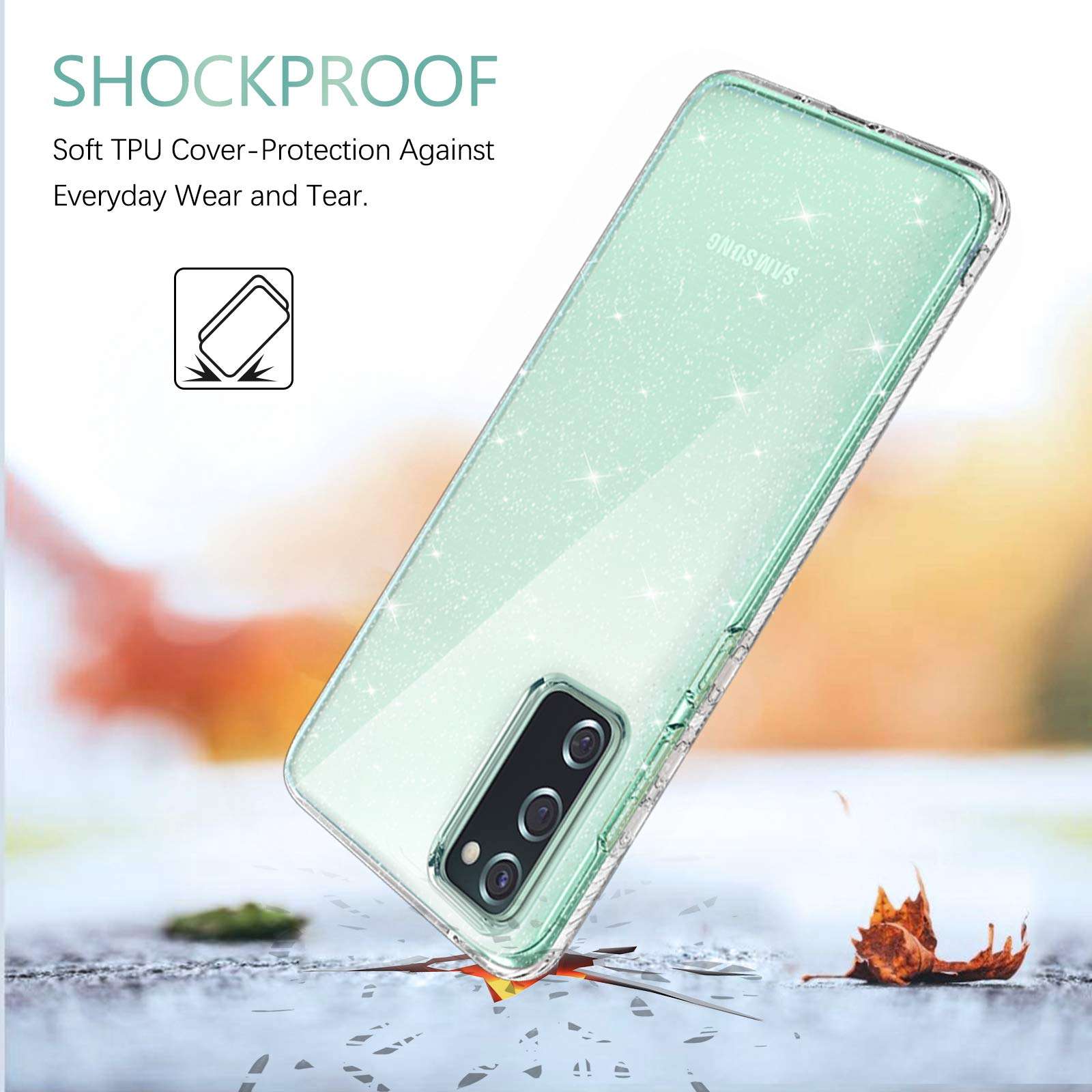 BENTOBEN Samsung Galaxy S20 FE Case, Clear Glitter Bling Sparkly Slim Soft TPU Rugged Shockproof Protective Bumper Phone Case Cover for Samsung Galaxy S20 FE 5G, Clear Glitter 2
