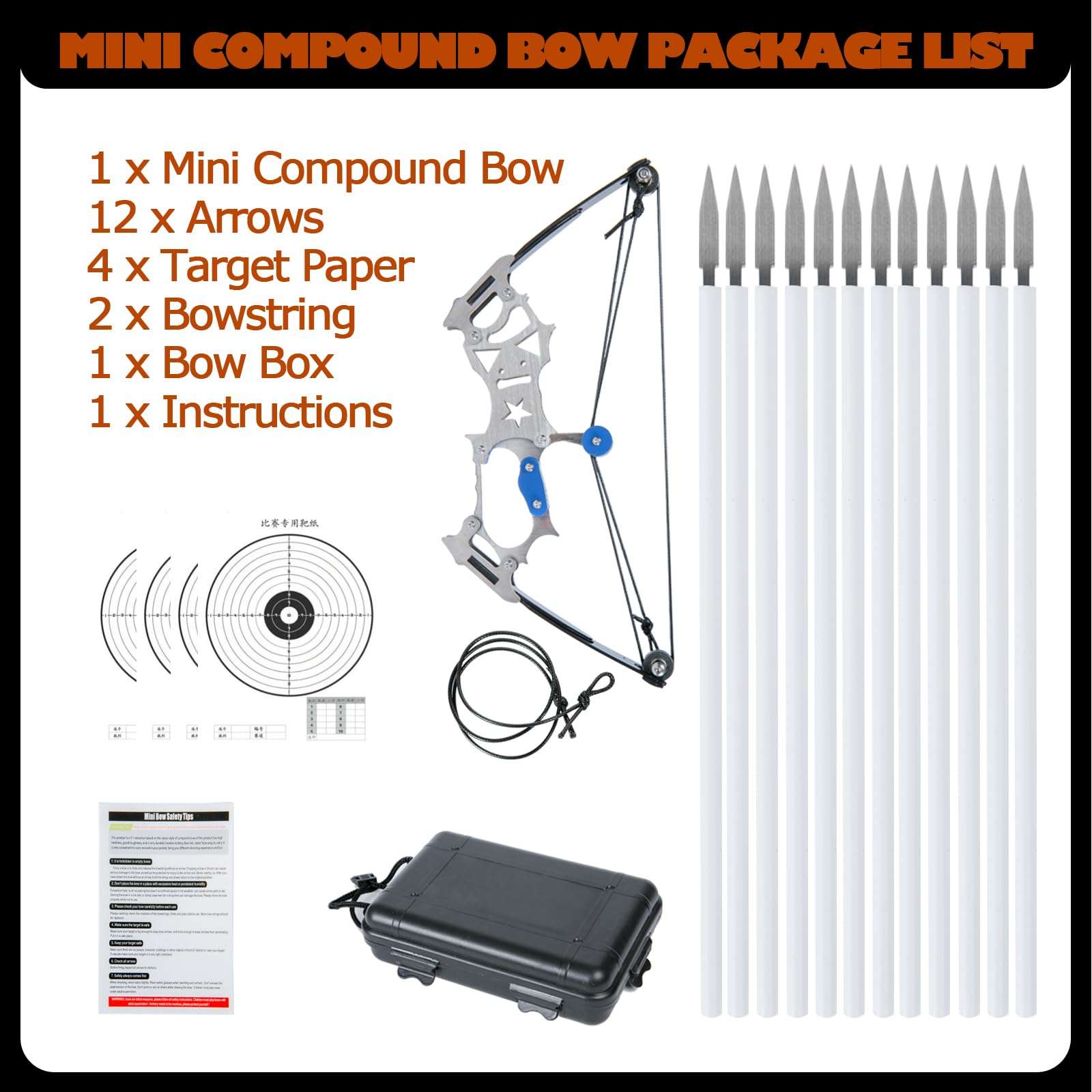 Uxezzt Mini Compound Bow and Arrow Set for Youth, Adult, Teenagers, Pocket Archery Bow for Target Shooting Games Gift with 2 Bowstring, 4 Target Paper and Bow Case (5.5" Bow) 3