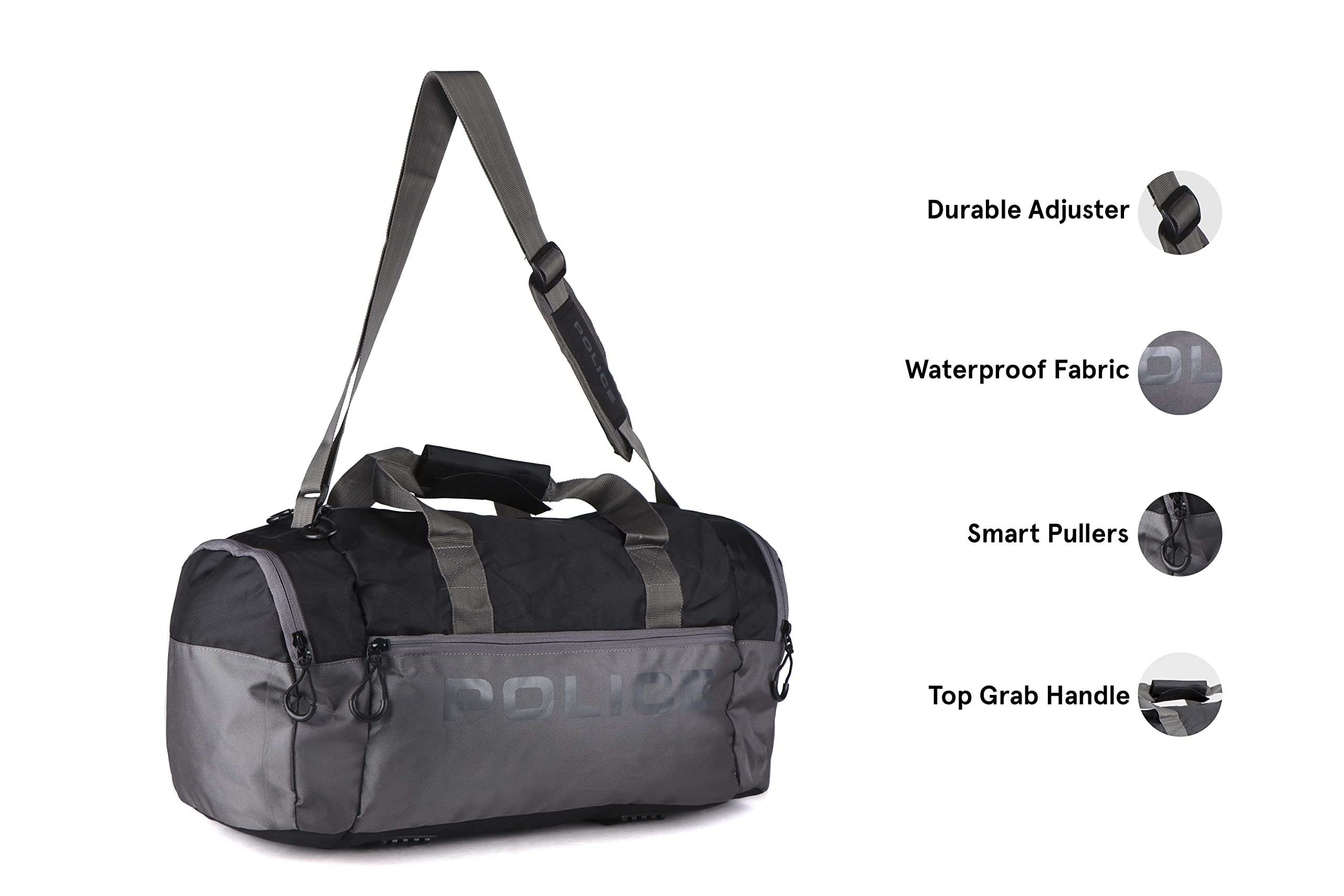 POLICE Noah Gym Bag, NylonTravel Duffel Bag - Black/Grey 2