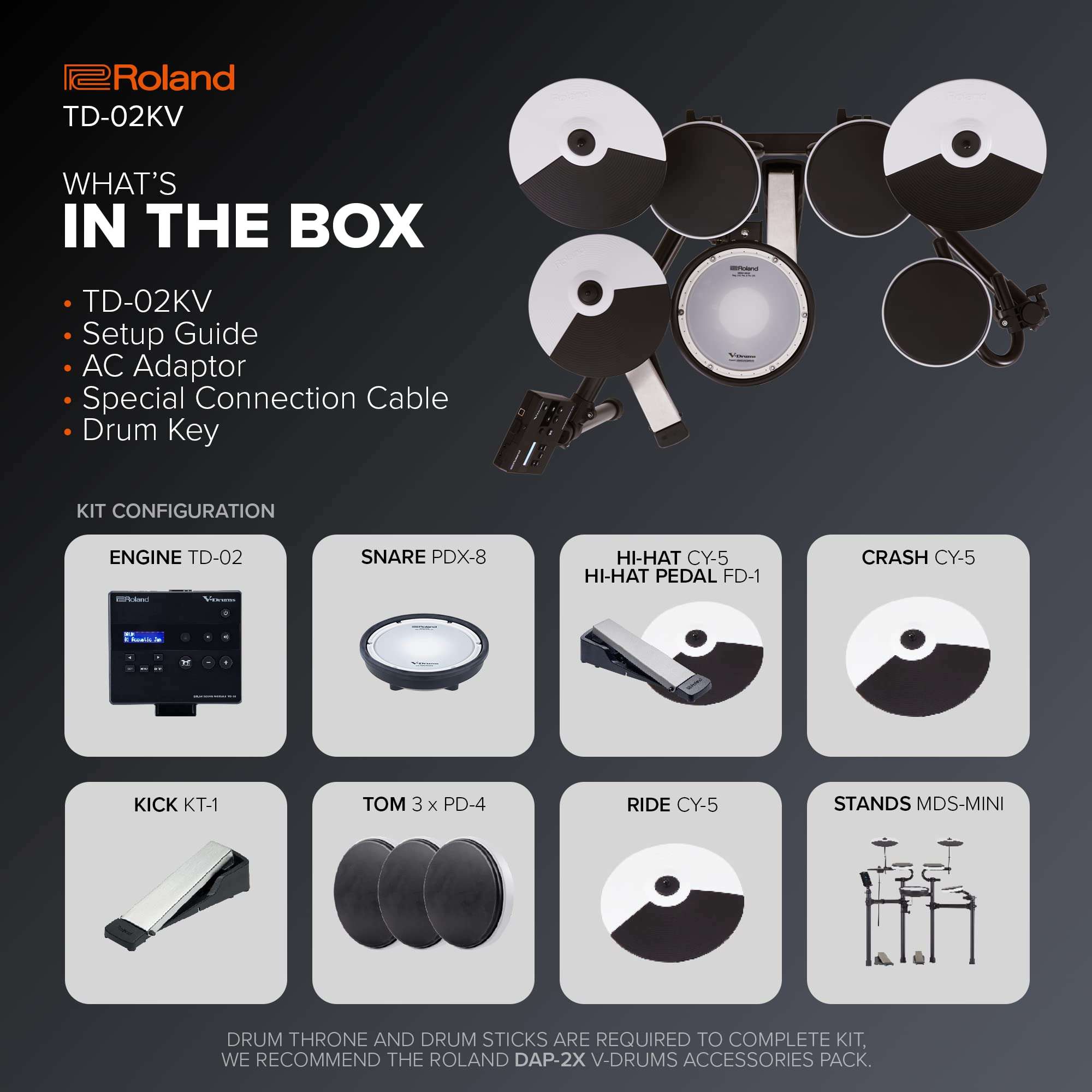 Roland Electronic Drum Set (TD-02KV) & Vic Firth American Classic 5A Drum Sticks 5