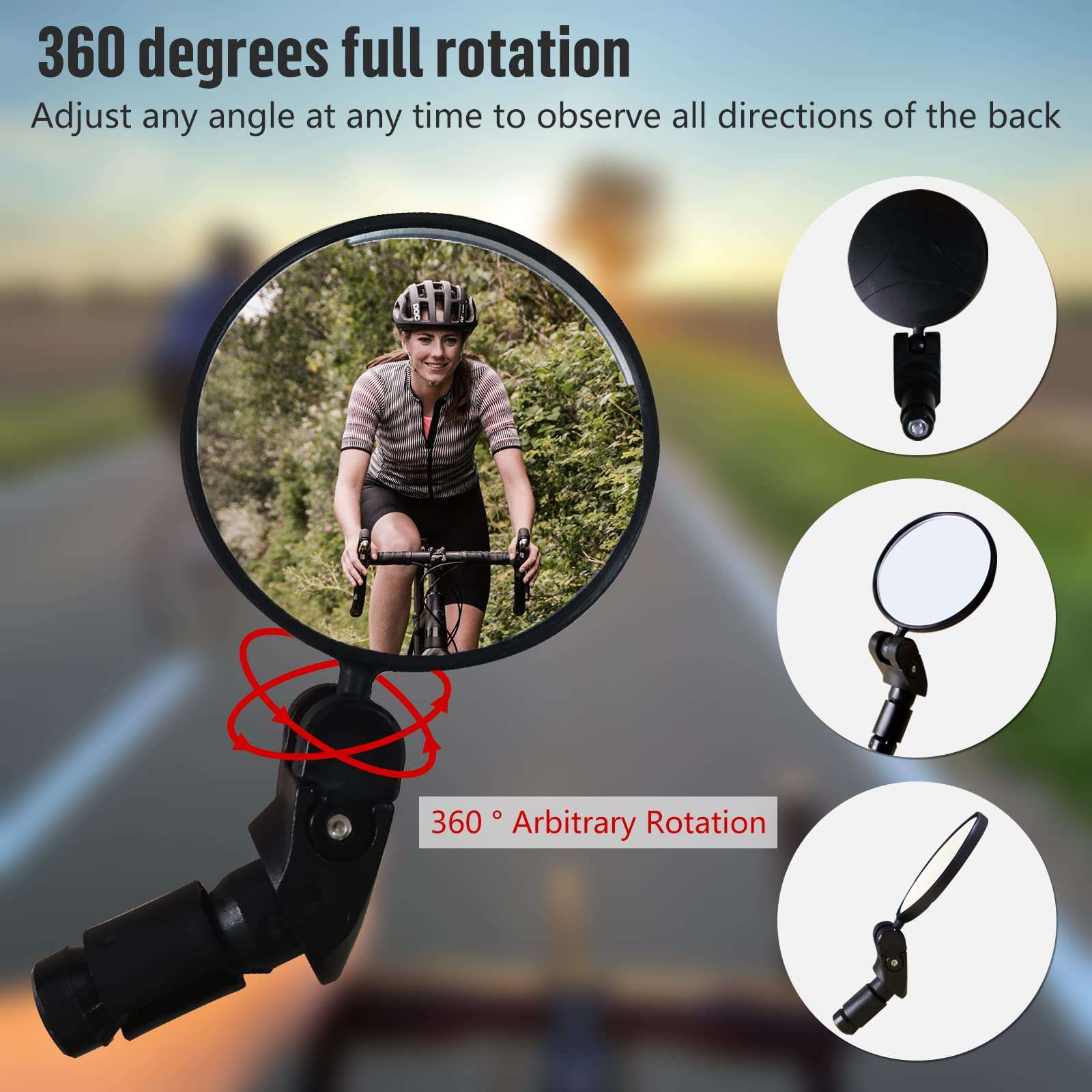 Bike Mirror, Bike Bar End Mirror,Safe Cycling Rearview Mirror,360° Rotation Adjustable Handlebar HD Glass Bicycle Rearview Mirror Universal for Bike Bicycle Electric Bike Motorcycle(Black-2PCS) 5