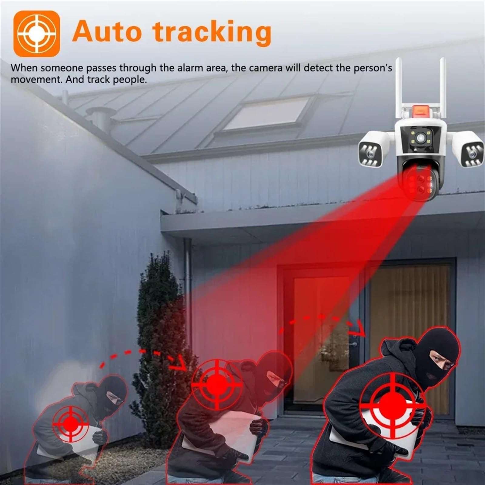 Cameras for Home Security 10X PTZ Zoom Four Lens Smart Home Surveillance Camera Outdoor 360° Panoramic View Cameras 16MP 8K Video Security CCTV Track with Motion Detection(Cam Add 64G Card) 6