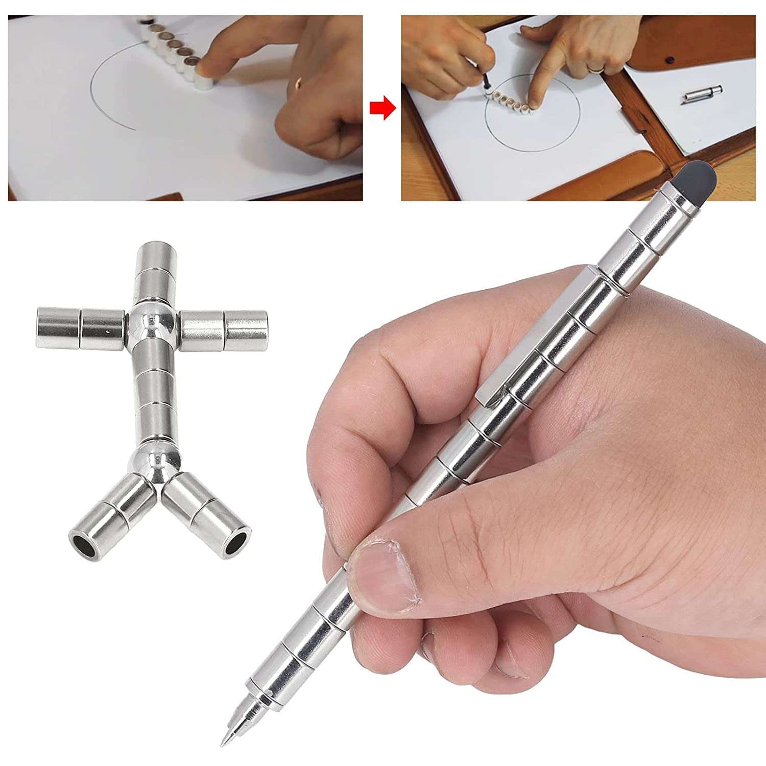 Tiyahi Fidget Magnetic Toy Pen Stress Relief Pen Multifunction Pen (Silver) 6