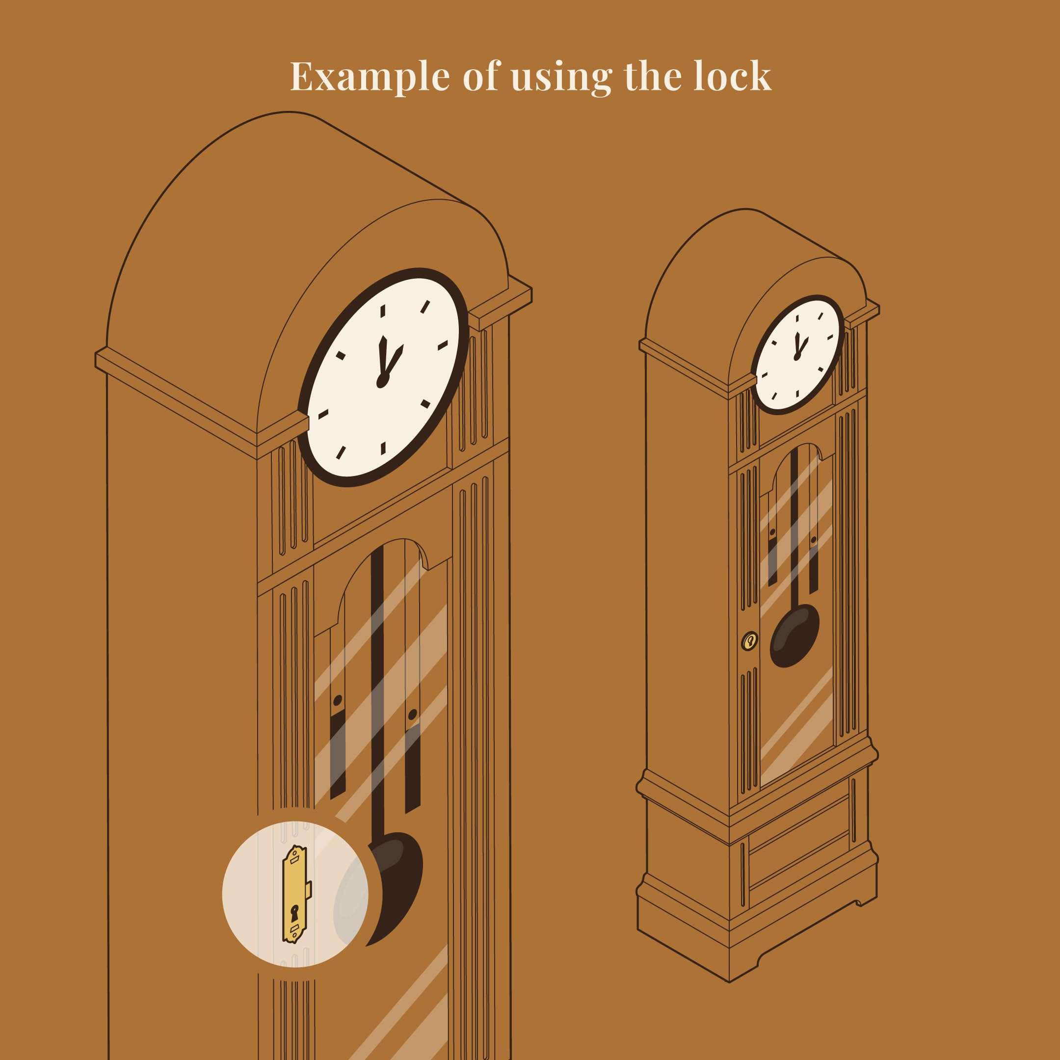 Antique Copper Narrow Flush Mount Grandfather Clock or Cabinet Door Lock with Key - Vintage Lock and Key for Furniture Doors and Drawers | UA-039-L 6