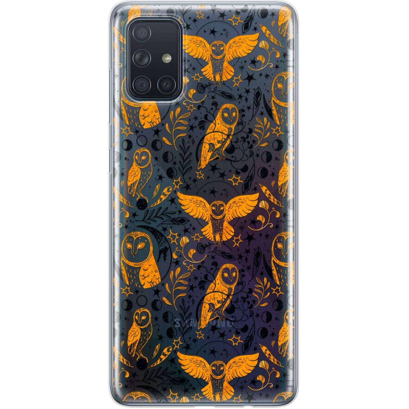Lexary Altern TPU Case Compatible with Samsung Galaxy A72 A71 5G A70 A51 A50 A20 A11 A01 Gold Birds Slim Moon Phases Protective Silicone Boho Clear Cover Celestial Lightweight Print Barn Owls phh172 3