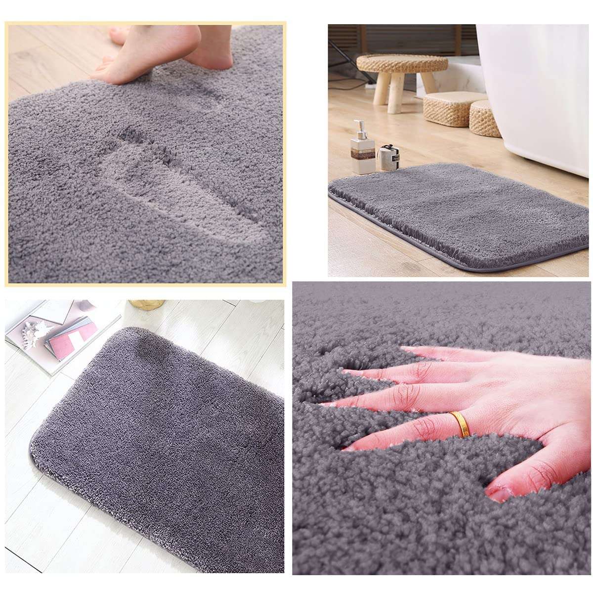 SIWAN |1 Pieces Anti Slip Bath Mat Extra Soft and Absorbent Microfiber for Home, Bathroom, Bedroom, Hall (Grey / 60 x 40 cm) 5