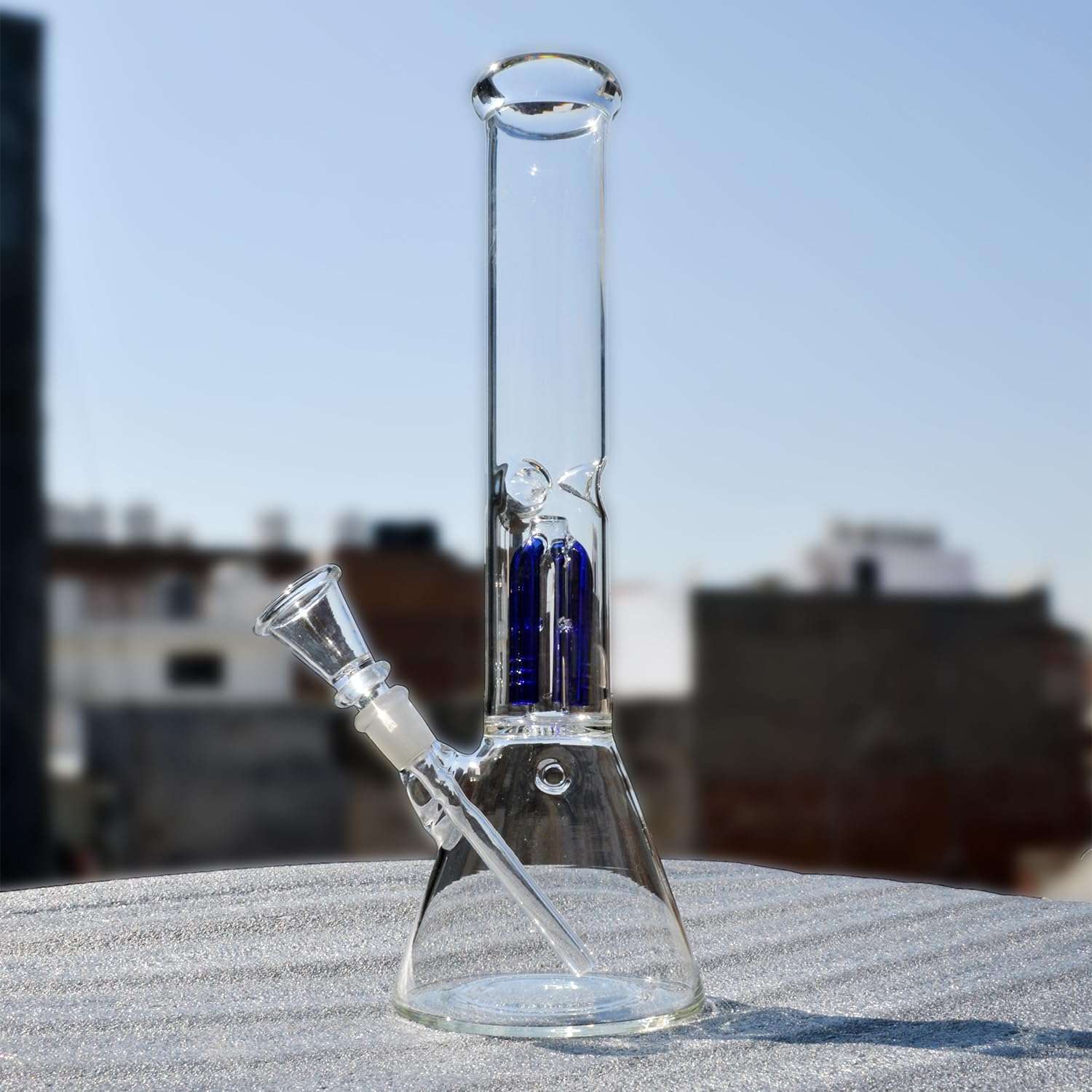 12 Inch 35mm 4 Leg Percolator Glass Bong + Free 5 Glass Filters + 1 Brush + 1 14mm Bong Slide + 1 Silicone Cleaning Cap 1