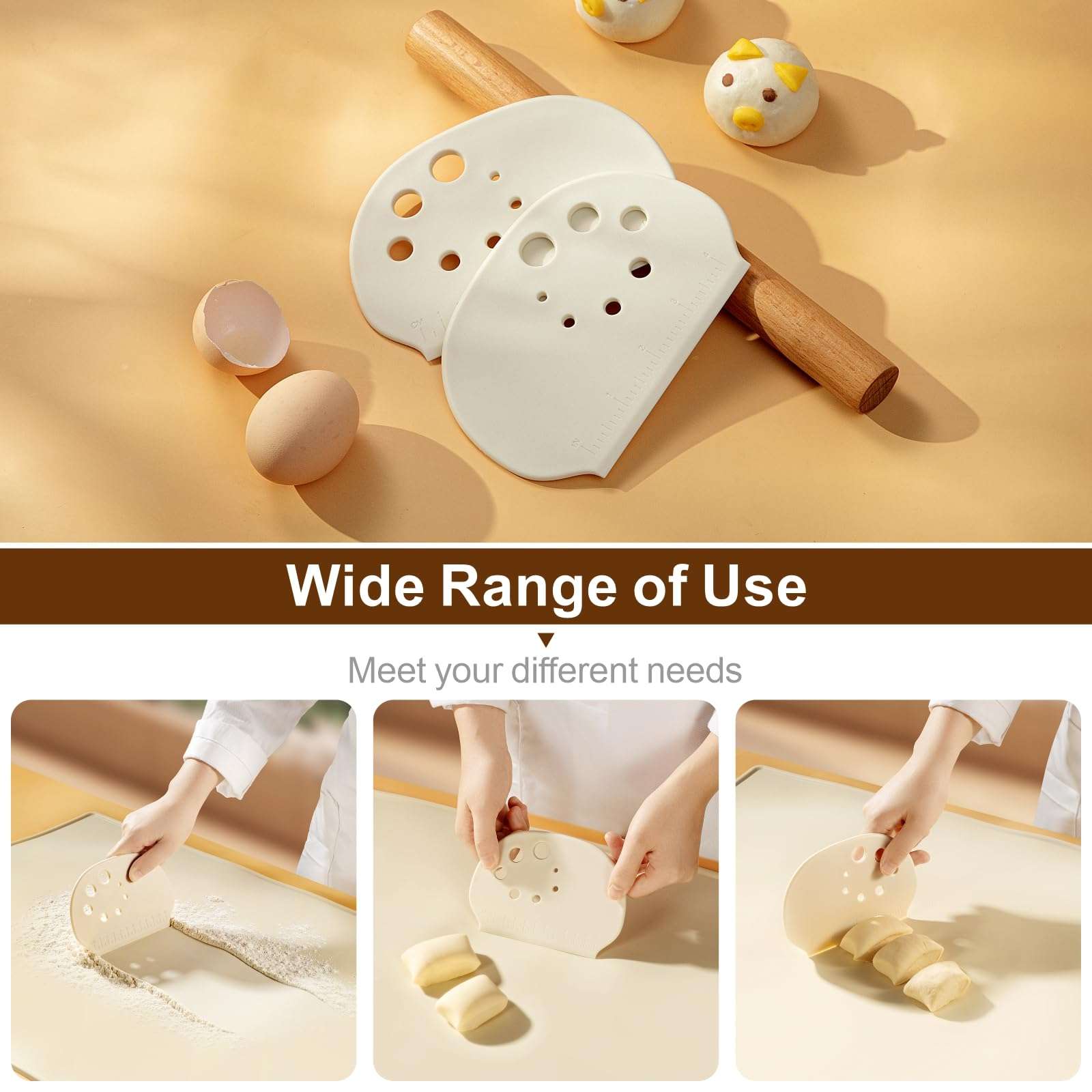 AILUROPODA 2 Pack Dough Cutter, plastic scraper with stainless steel core blade knife cake scraper plastic spatula cutting scraper Tools for Baking Bread, Cake, Pizza, Cookies, Cupcake 3