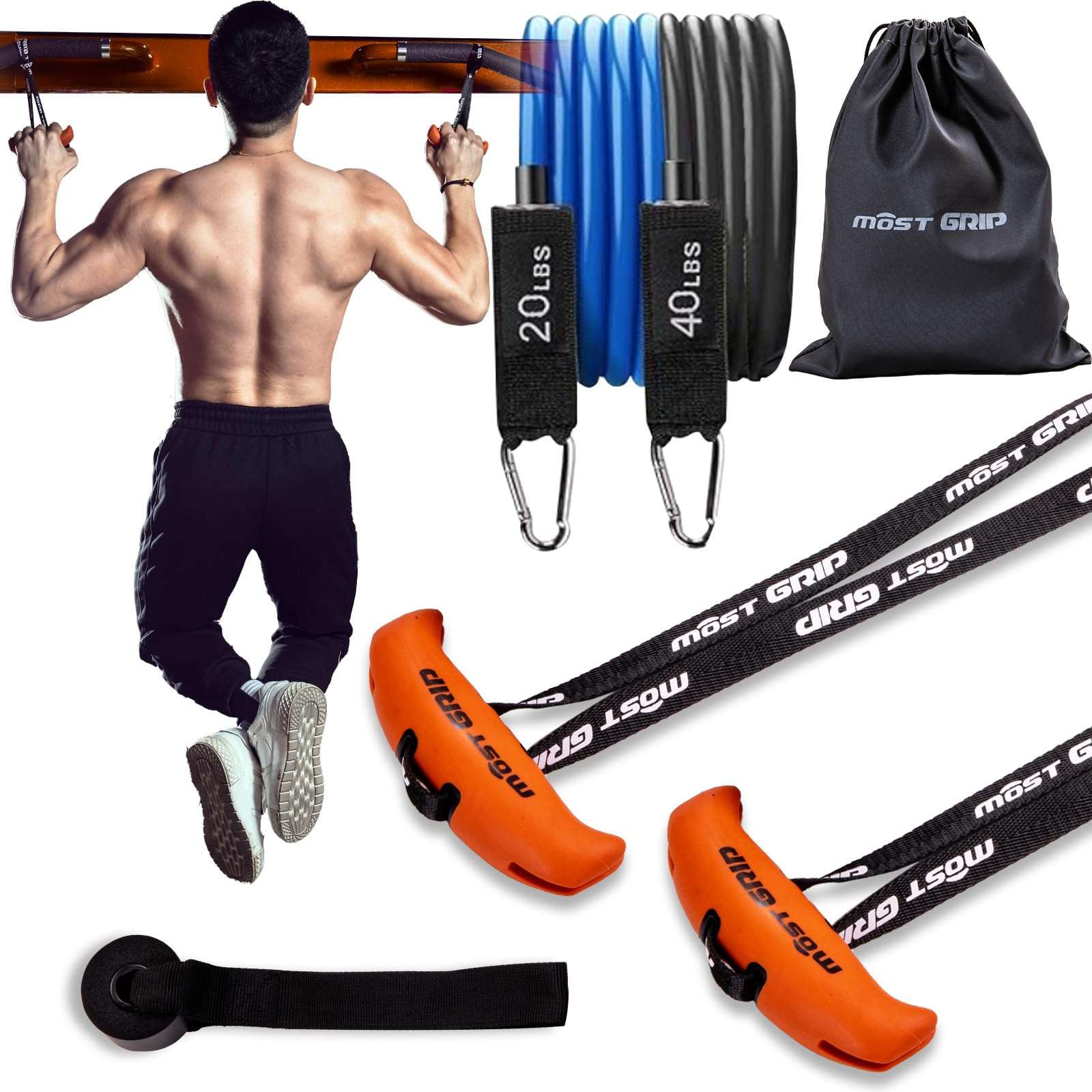 M MANUEKLEAR Pull Up Handles Grips with Resistance Band, Heavy Duty Cable Machine Handles Handles Exercise Training Grip Workout Handles for Gym