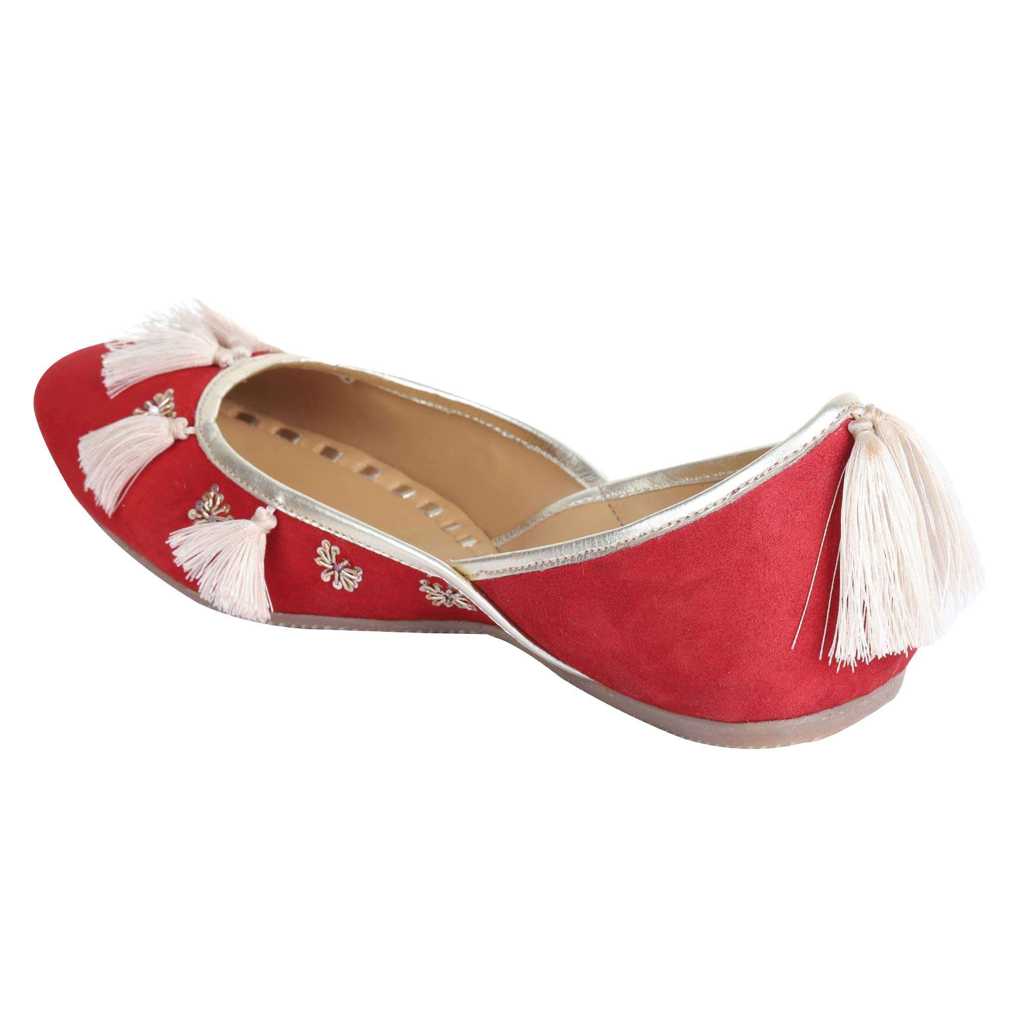 Amica Slexia Women's Leather Stylish Traditional Jutis & Mojari (Red_Size-7) 4