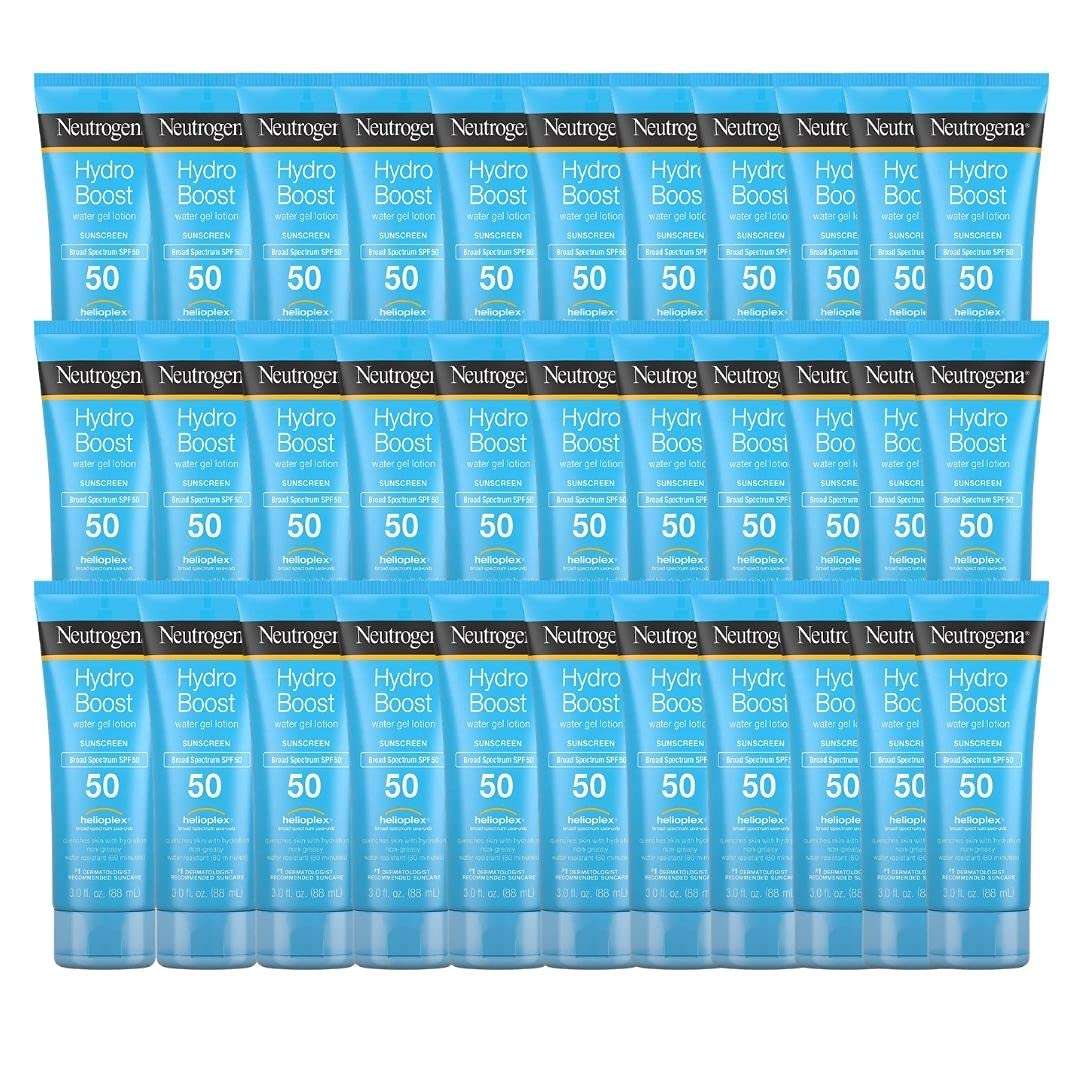 Hydro Boost Moisturizing Water Gel Sunscreen Lotion with Broad Spectrum SPF 50, Water Resistant, Sweat Resistant, Non-Greasy Hydrating Sunscreen Lotion, Oil-Free, Pack of 33, 3 Fl OZ Per Pack