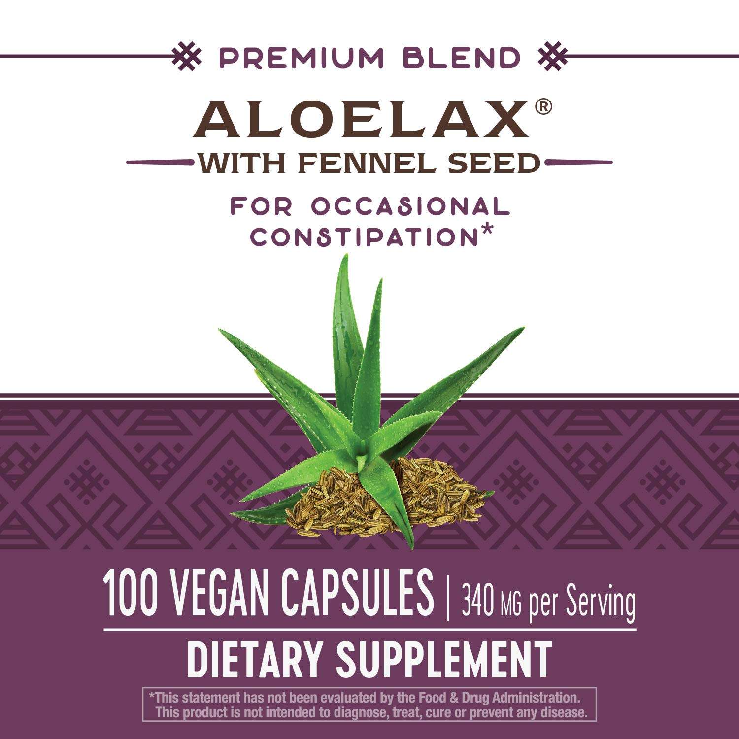 Nature's Way Aloelax, Premium Blend, with Fennel Seed, Relieves Occasional Constipation*, 340 mg, Gluten Free, Vegan, 100 Capsules 6