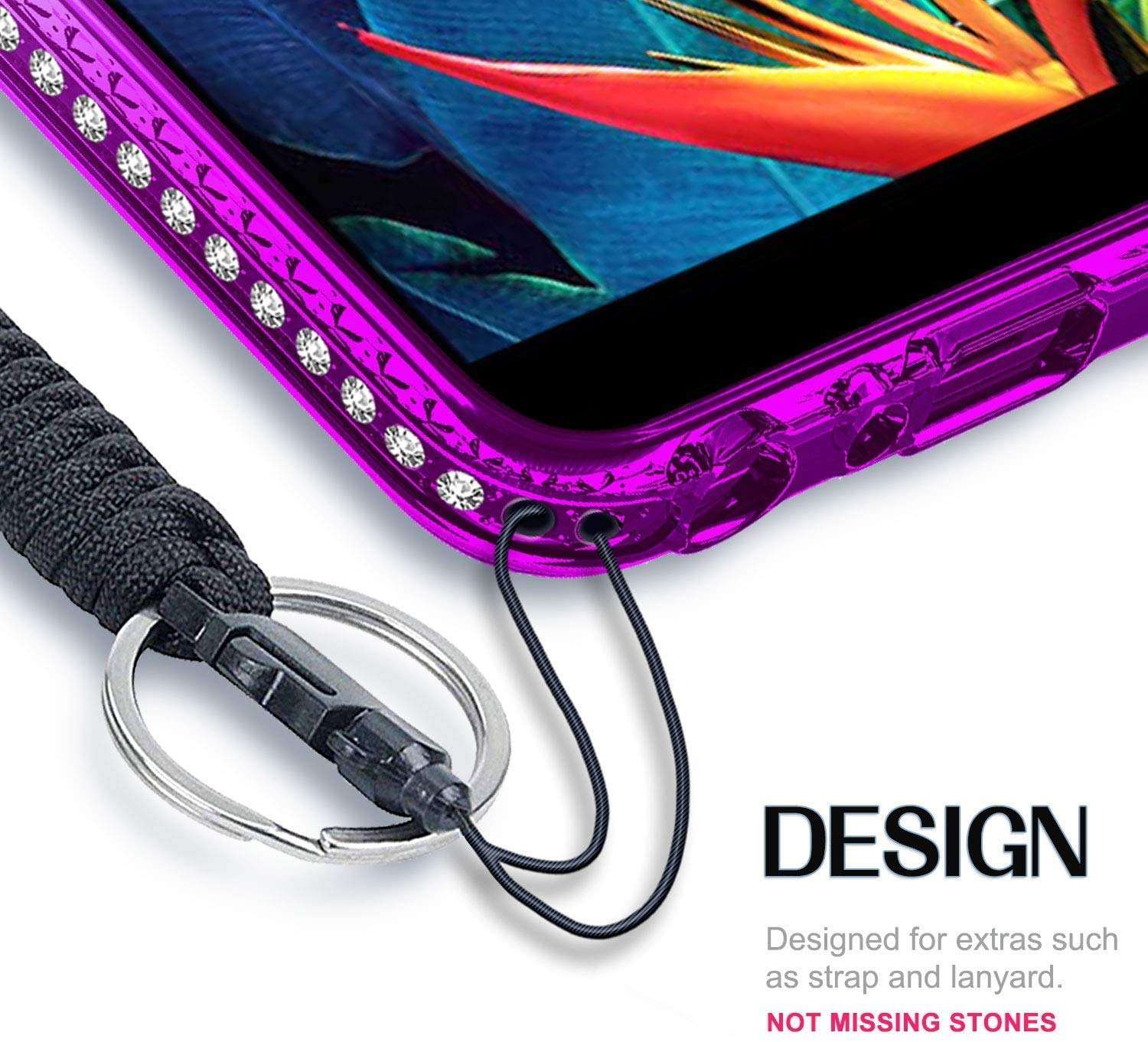 E-Began Case for Alcatel 3V (5032W) with Tempered Glass Screen Protector (Full Coverage), Glitter Liquid Floating Gradient Sparkling Bling Diamond, Durable Girls Women Cute Case -Aqua/Purple 6