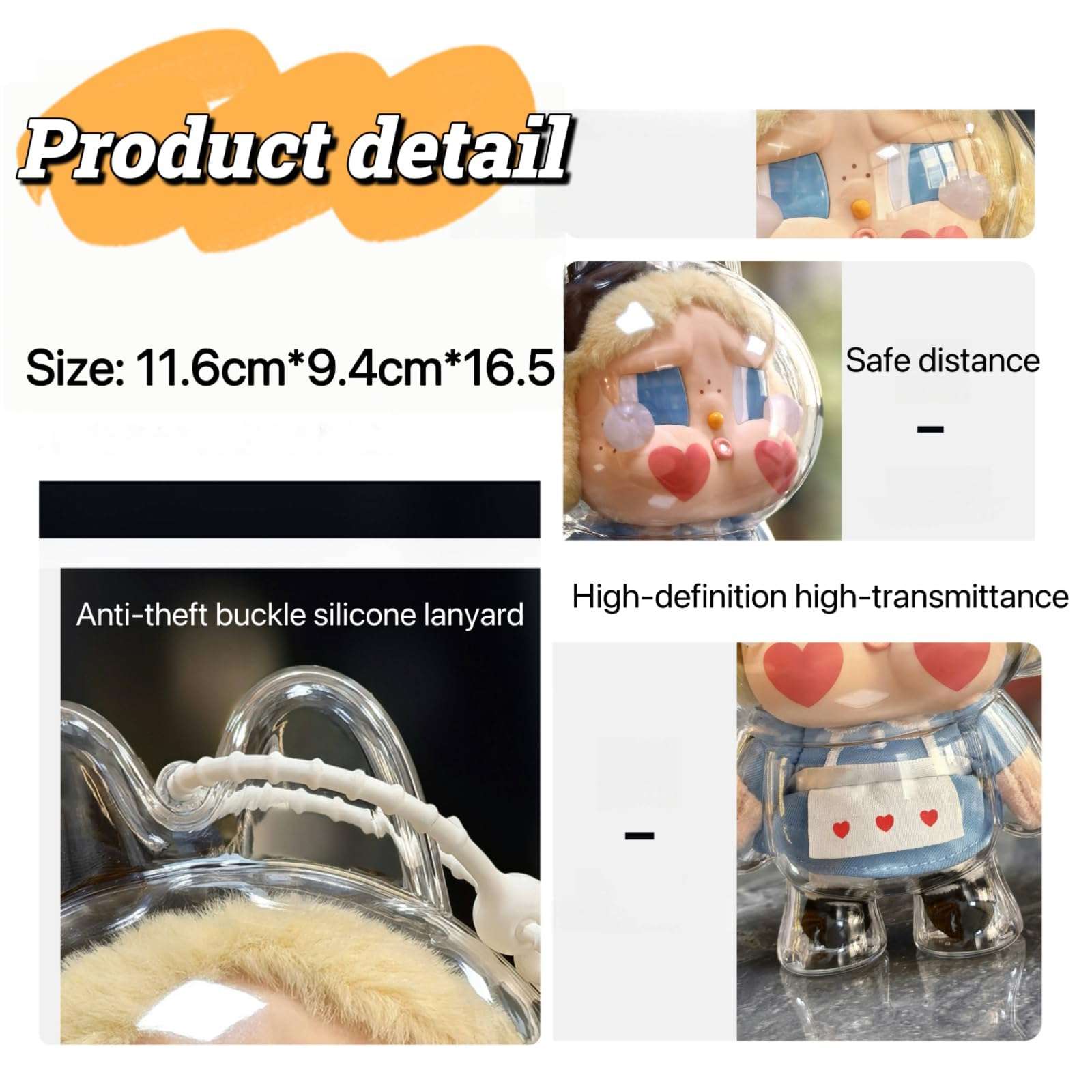 Protective Case for Crybaby,Acrylic Display Case with Silicone Strap,Clear Storage Cover for Crybaby,Clear Acrylic Display Case for Crybaby Dolls (NO Dolls only case) 4