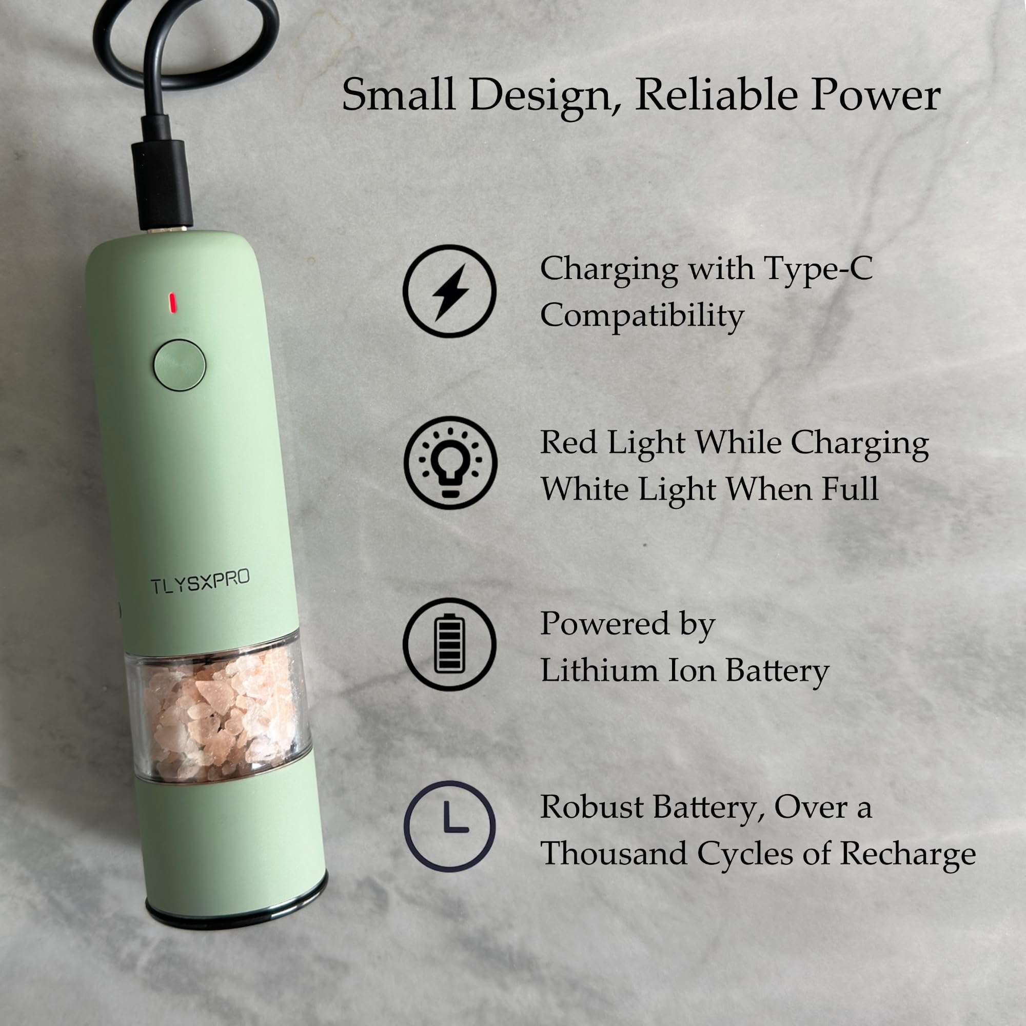 Small Electric Salt and Pepper Grinder Set Rechargeable, Adjustable Coarseness, Automatic Pepper Grinder Mill, Electric Salt Shakers, One Hand Operation for Kitchen Home (2 Packs, Greige) 6