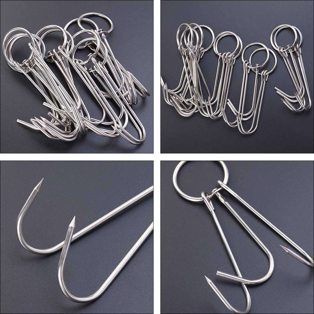 Yardwe 10Pcs Poultry Hanging Hook Stainless Steel Pork Hooks Meat Hook Heavy Duty for Bacon Roast BBQ Grill Hanger Cooking Tools 3