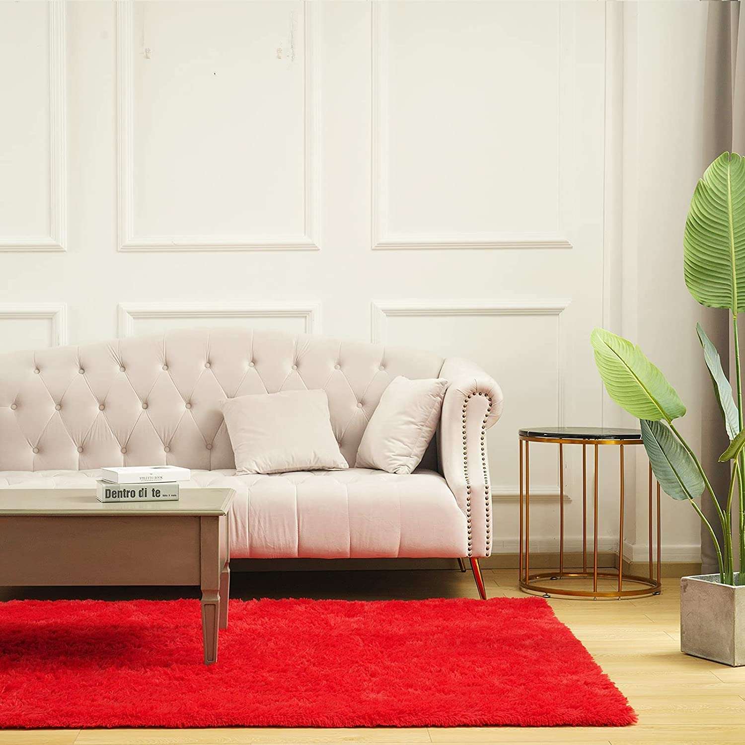 SRHandloom Shaggy Living Room Carpets | Microfibre Anti-skid Kalin Carprts and Runners for Hall, Living Room, Bedroom | 2 inch Medium Pile Fluffy Carpets Red 4 x 6 Feet 6