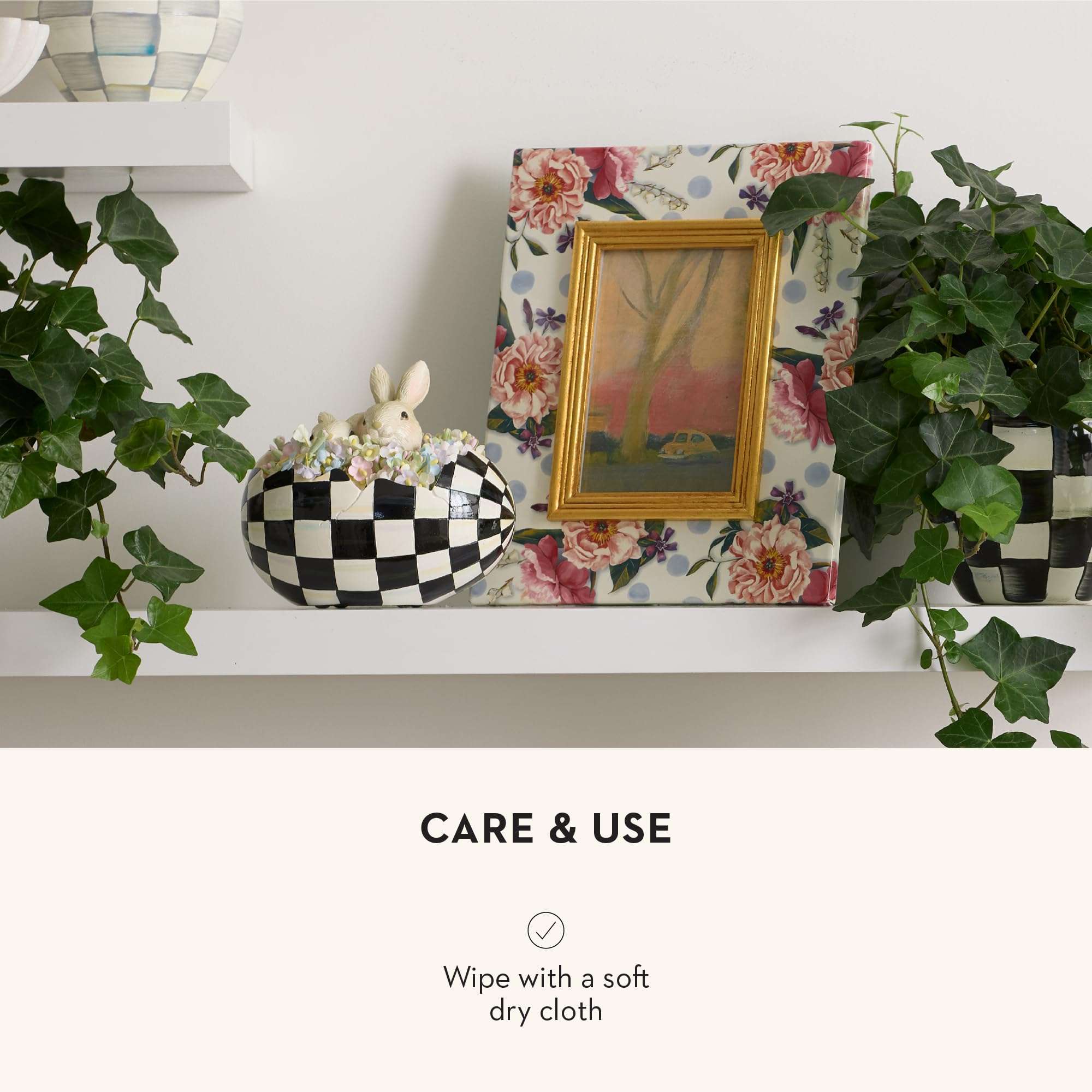 MACKENZIE-CHILDS Peekaboo Egg, Cute Easter Bunny Decor, Spring and Easter Egg Decor, Black-and-White Courtly Check 6