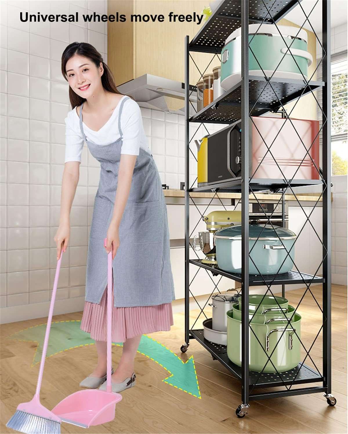 Oumffy Black Adjustable Set of 4-Shelf Metal Organizers Rolling Cart Display Wire Rack, with Wheels Storage Shelving Unit,Heavy Duty Garage Storage Rack, Metal Kitchen Shelf, 47 Inches Height, Black 6