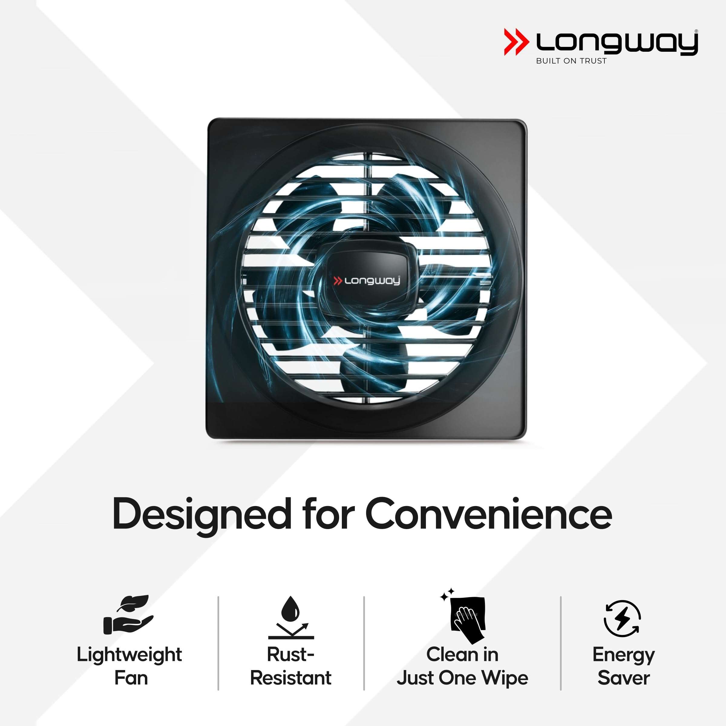 LONGWAY Gusto 6 Inch 150 mm Energy Efficient Exhaust Fan | High Speed Powerful Motor | Noiseless Operation & Easy to Clean | Suitable for Bathroom, Kitchen, Office | 2 Years Warranty (Black) 5