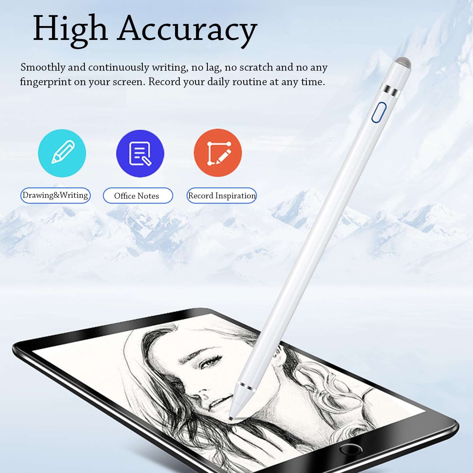 DOGAIN Stylus Pen for iPad and Touchscreens - Active Digital Fine Point Pencil with Dual Touch Function - Compatible with iPad Pro/Air/Mini, iPhone, Samsung, iOS, Android - White 6