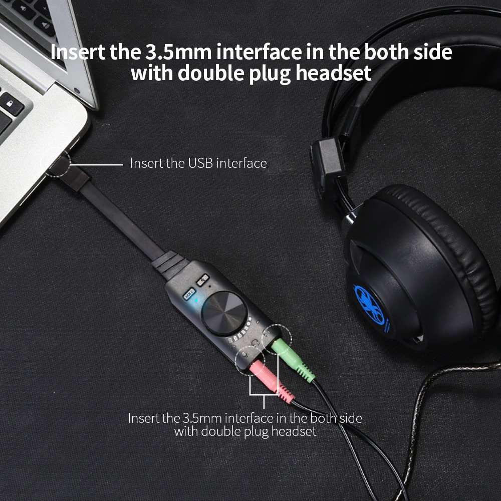 Virtual 7.1-Channel USB Sound Card Adapter KEKU External 2.0 Audio Stereo Sound Card Converter, 3.5mm Headset Headphone PC Laptop Desktop Windows Mac OS Linux, PS4, Plug & Play, (Black) 6