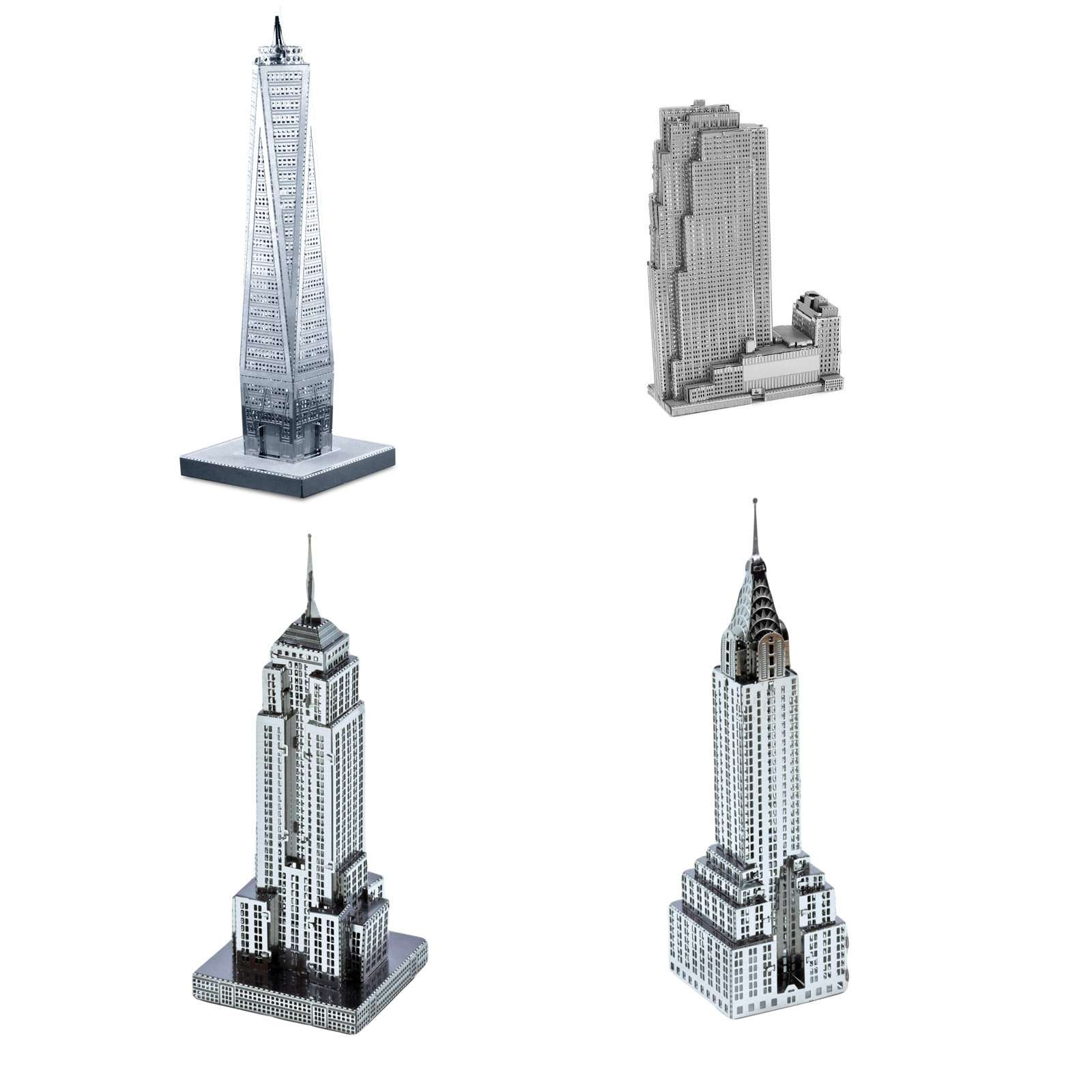 Set of 4 Metal Earth 3D Laser Cut Building Models: 30 Rockefeller Plaza, Empire State Building, Chrysler Building, & One World Trade Center 1