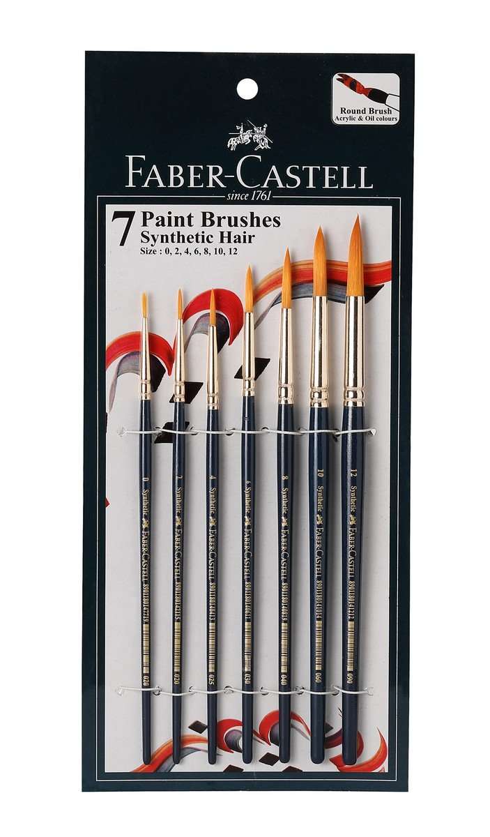 Faber-Castell Paint Brush Set - Round, Pack of 7 (Navy Blue) & Faber-Castell Poster Color Tin Box - Pack of 12 (Assorted) 3