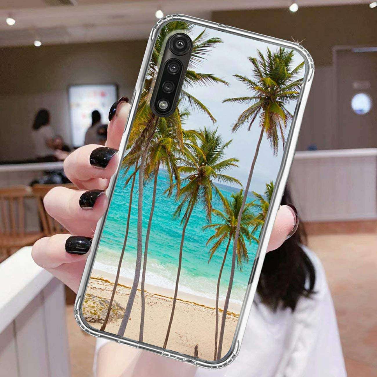 AIRWEE Moto G Power case, Dual Layer Moto G8 Power Clear Case with Hard PC+TPU Shockproof Bumper Protective Cover for Motorola Moto G Power 2020,Tropical Palm Tree 5