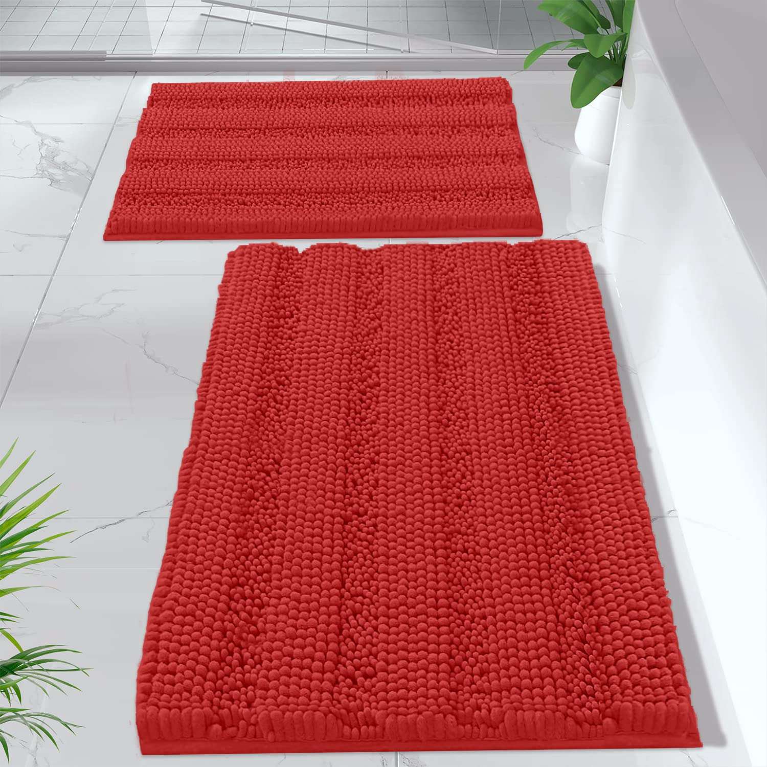 Zebrux Red Bathroom Rugs Christmas Décor - Extra Soft and Absorbent Red Bathroom Rugs - Machine Wash, Non Slip Striped Bath Mats for Indoor, Kitchen, Toilet Decorations for Christmas. 1