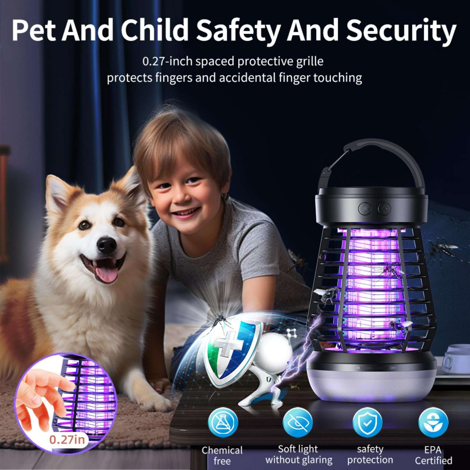 Spriman Rechargeable 2-in-1 Bug Zapper & Camping Lantern for Indoor & Outdoor, Mosquito Killer Lamp, UV Light Trap, Electric Fly Zapper, Portable & Long-Lasting Mosquito Trap for Home, Camping, and RV 6