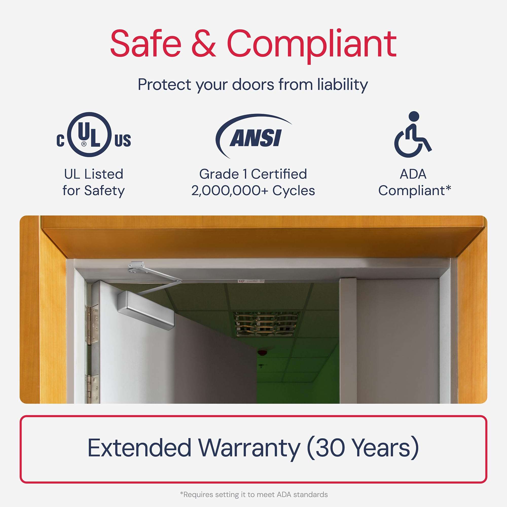 Lawrence Extra Heavy Duty Door Closer Commercial Grade 1 - Adjustable 6-Speed Delayed-Action Door Control with 3 Pistons – Flexible Installation with Included Hardware - Embassy Series LH8016 4