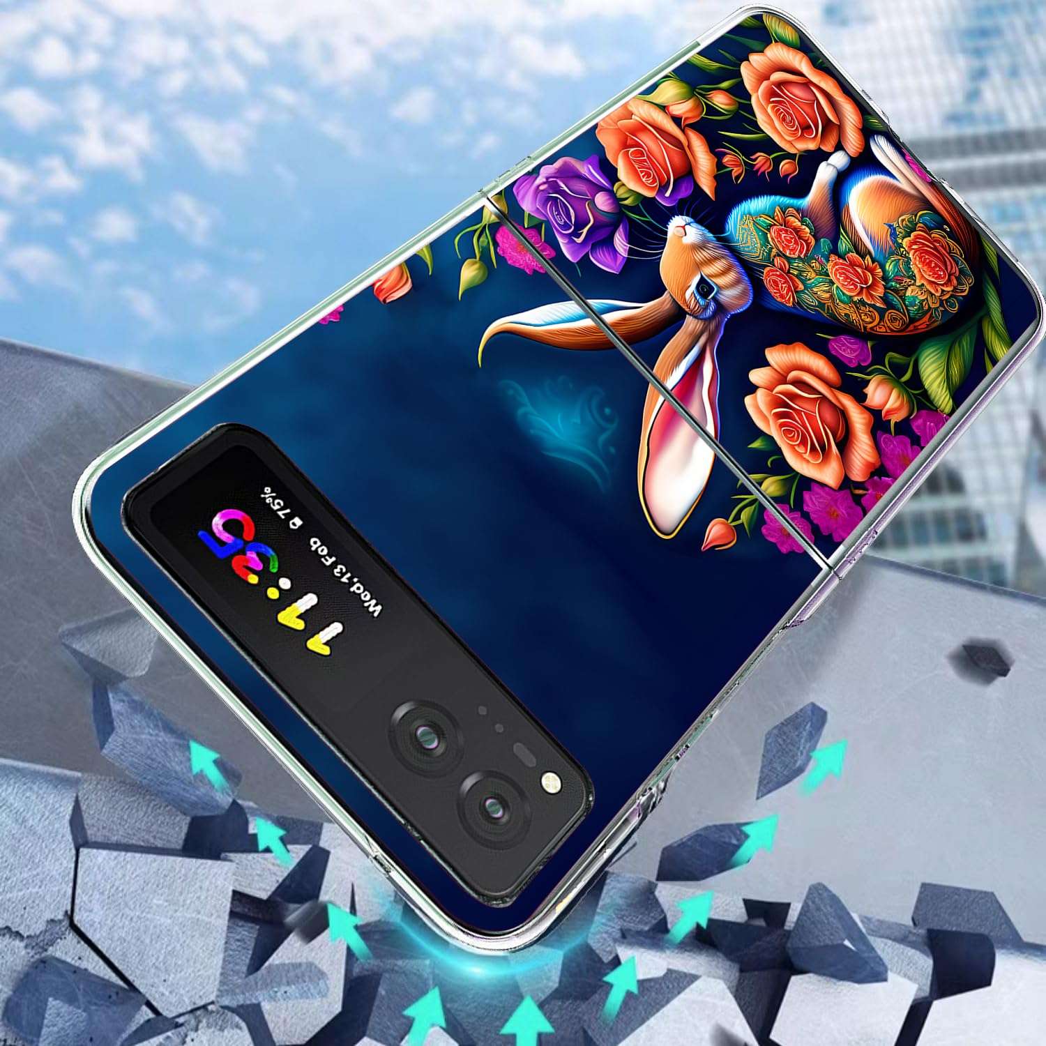 Bcov Case for Motorola Razr 2023 Case,Floral Rabbit Colorful Flowers Anti-Scratch Solid Hard case Protective Shookproof Phone Cover for Motorola Razr 2023 4