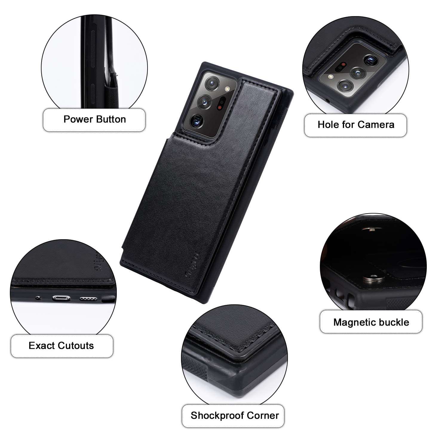 Migeec Samsung Galaxy Note 20 Ultra 5g Case with Card Holder - Wallet Case [Shockproof] with PU Leather Card Pockets Flip Cover for Samsung Galaxy Note 20 Ultra, Black 5