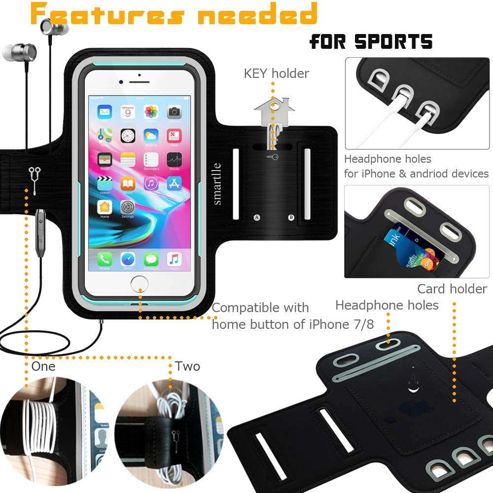 smartlle Arm Phone Holder for Running, Armband Cellphone for iPhone 15 14 13 12 11 Pro Max/XR/8 7 6s Plus, for Galaxy A/S/Note Up to 6.9’’, for Exercise Gym Fitness Sports Gear-Black 2