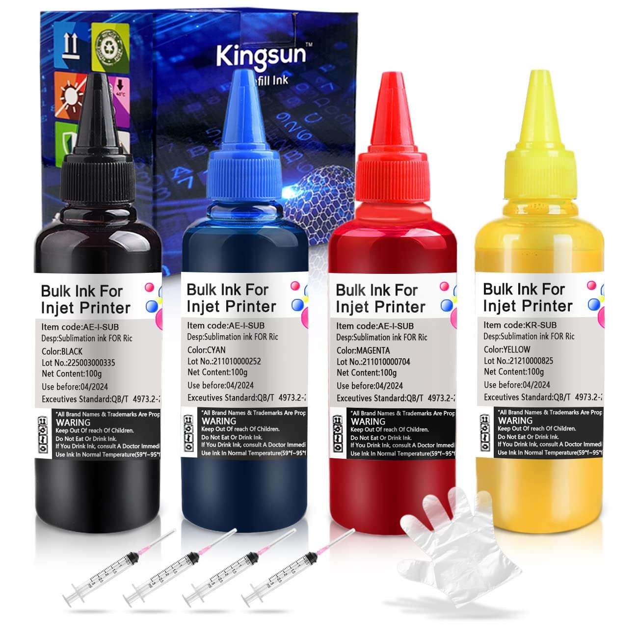 KSI Heat Transfer Printer Ink Sublimation Ink Compatible with SAWGRASS Virtuoso SG400 SG500 SG800 SG1000 and RICOH GC41 GC42 GC51 Printers (Black, Cyan, Magenta, Yellow) 100ML4 PCS 1