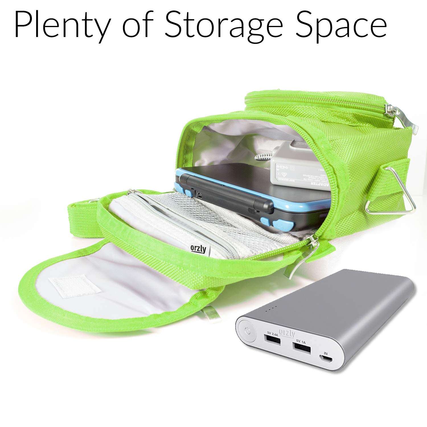 Orzly Travel Bag for Nintendo DS Consoles (New 2DS XL / 3DS / 3DS XL/New 3DS / New 3DS XL/Original DS/DS Lite/DSi/etc.) - Includes Belt Loop, Carry Handle, Shoulder Strap - Green 5