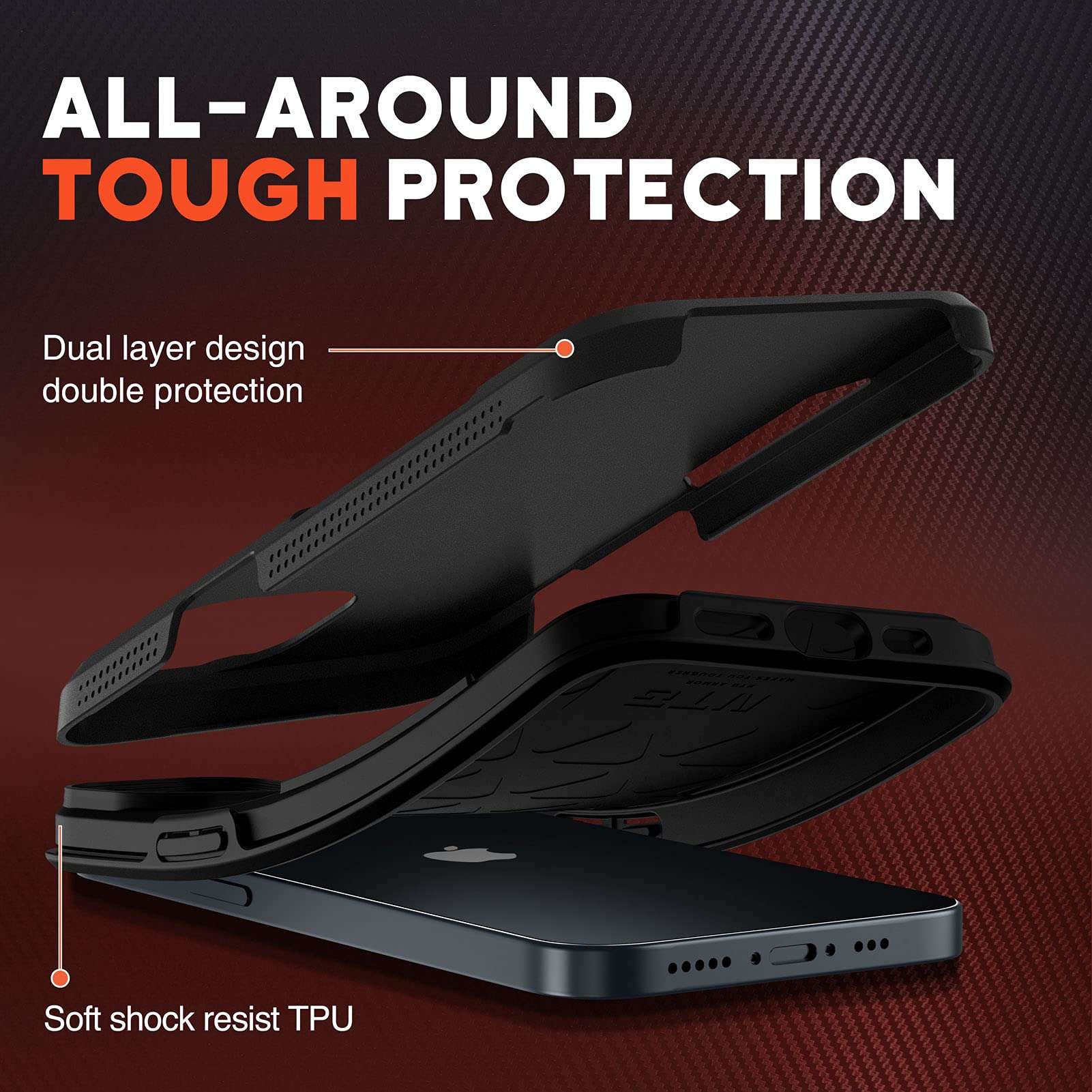 NTG Military Shockproof iPhone 14 Case, iPhone 13 Case [2 Layer Structure Protection] [Military Grade Anti-Drop] Hard Slim iPhone 14/13 Phone Case,Shockproof Protective Phone Case for iPhone 14/13 3